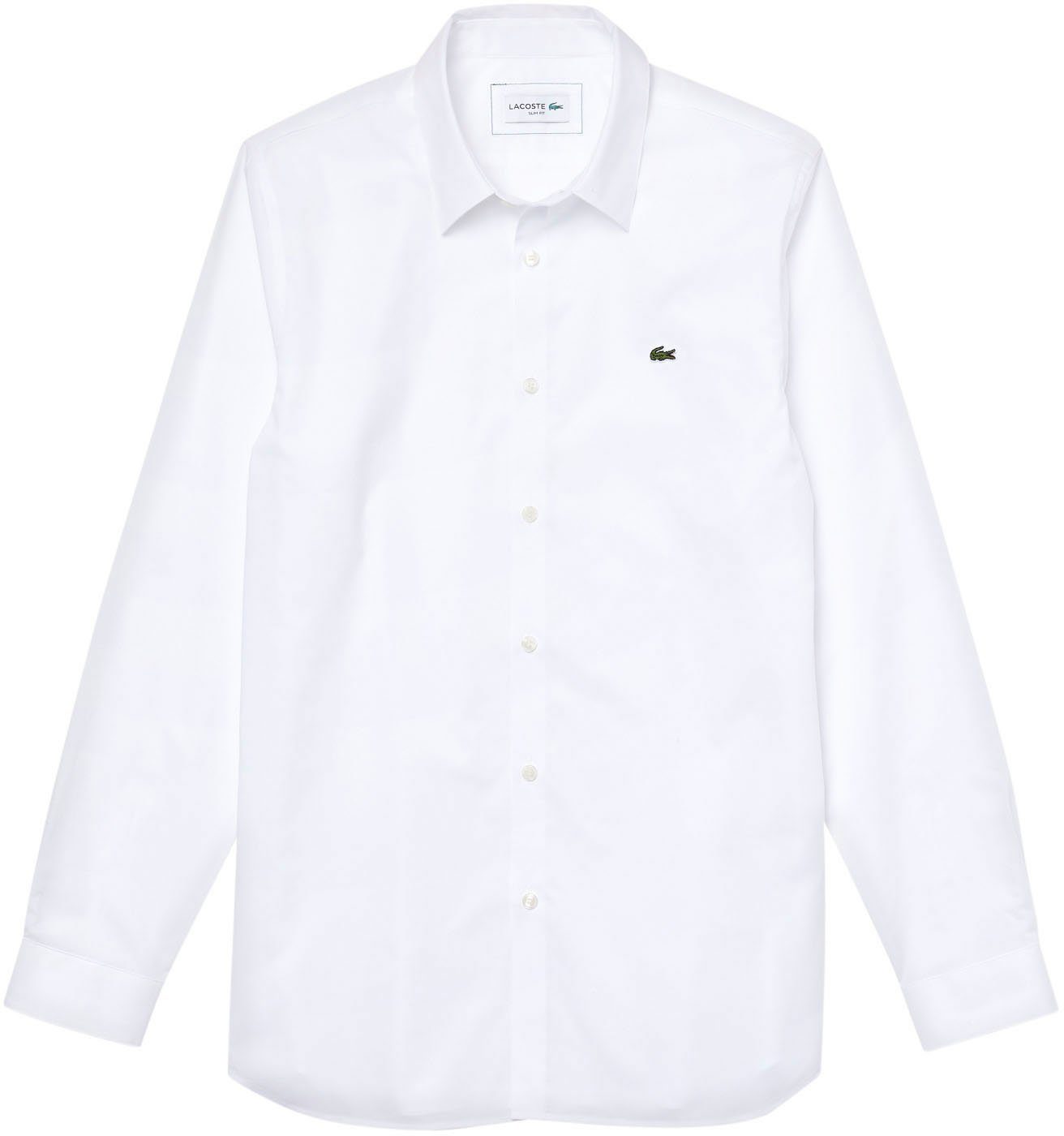 Lacoste Langarmhemd Hemd aus Baumwoll-Popeline mit French-Kragen weiß