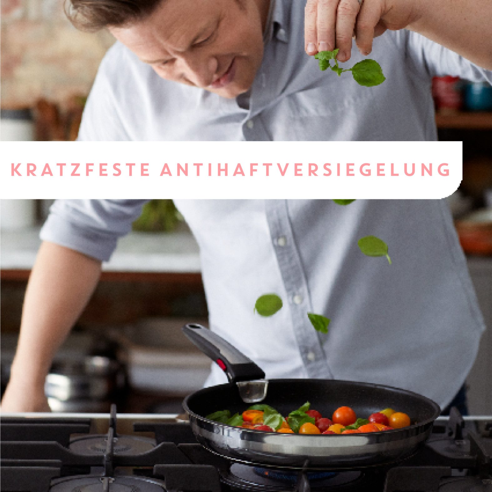 Tefal Pfannen-Set Jamie Oliver Ingenio G6, Pfannenset abnehmbarer Griff, antihaft, Edelstahl (Set, 3-tlg., 2x Pfannen Ø 24/28 cm, 1x abnehmbarer Griff, Made in France), stapelbar, platzsparend, einfache Reinigung, Induktion, L97691