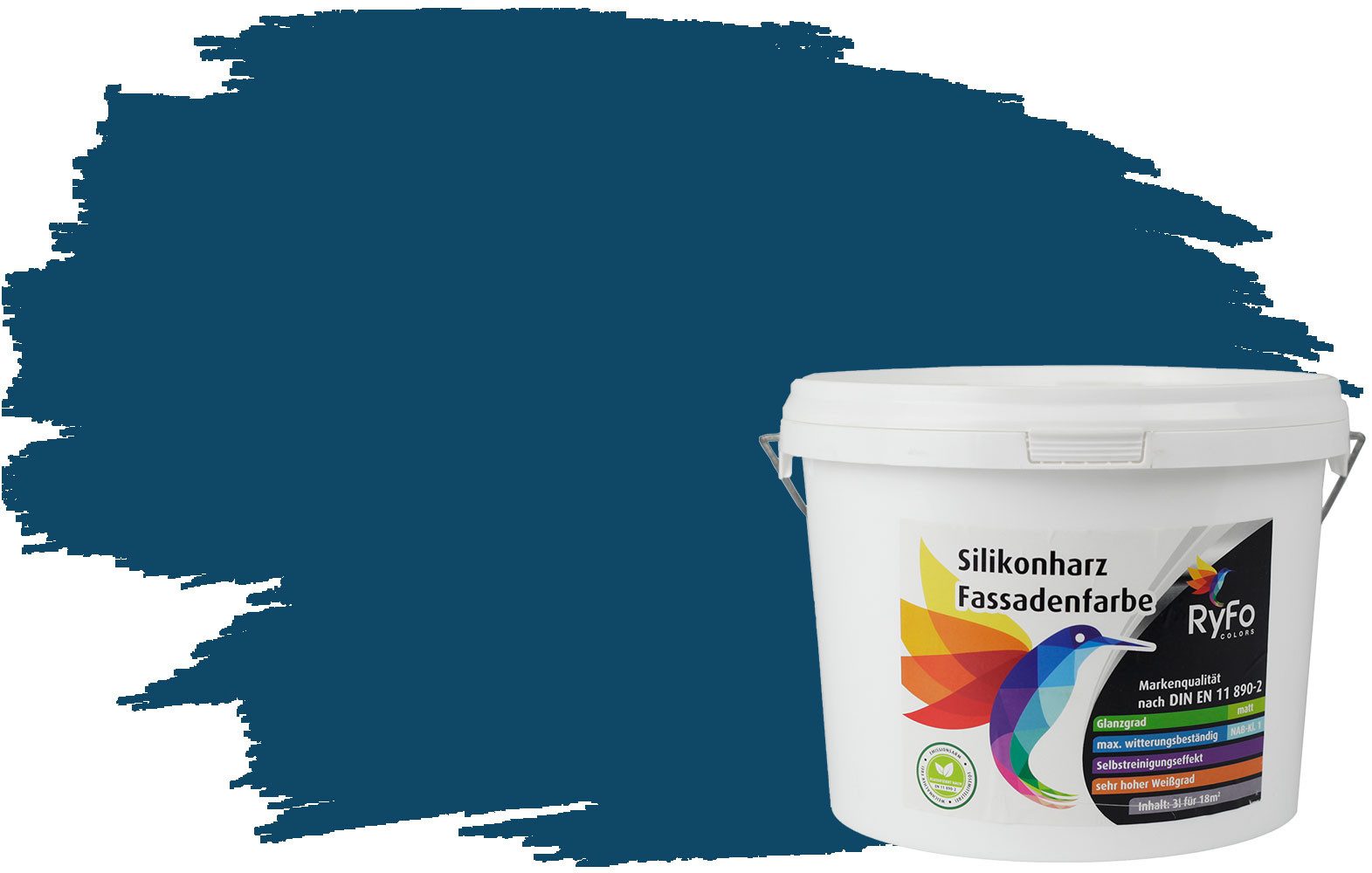RyFo Colors Fassadenfarbe Silikonharz Fassadenfarbe Grünblau 3l, 1 L ca. 6 m², Wasserabweisend, diffusionsfähig, schützt vor Schmutz, UV-beständig
