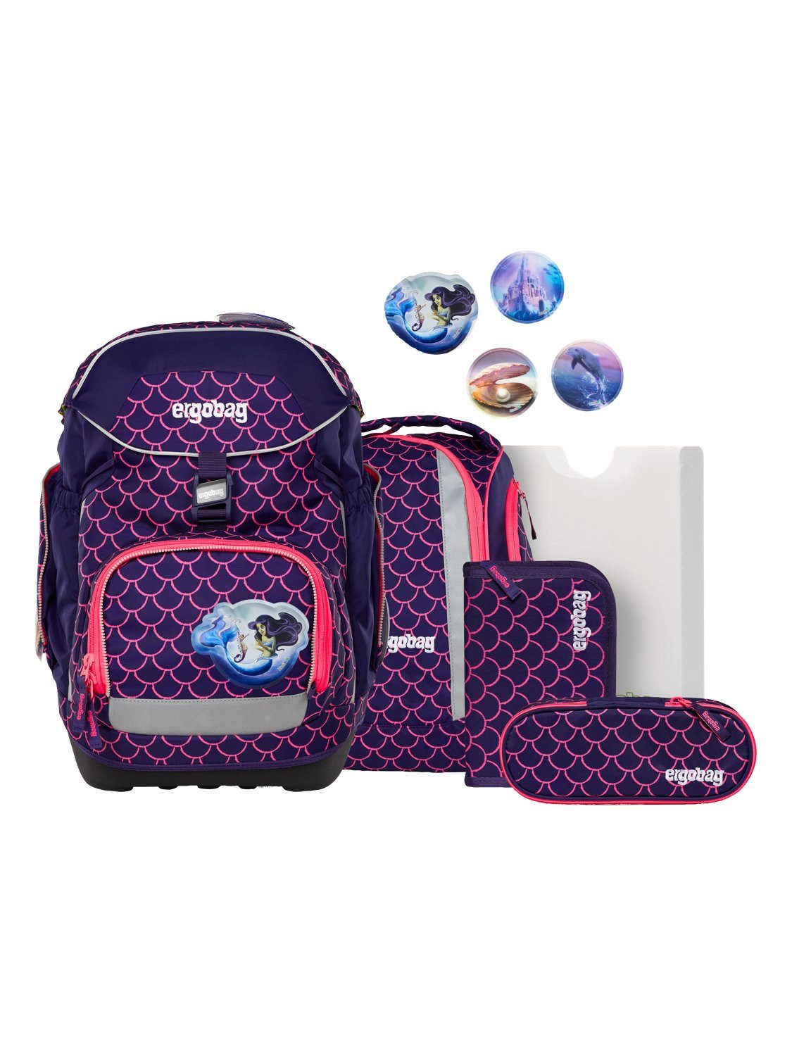 ergobag Schulranzen pack Set (6-tlg., 6-teiliges Set), größenverstellbares Rückensystem