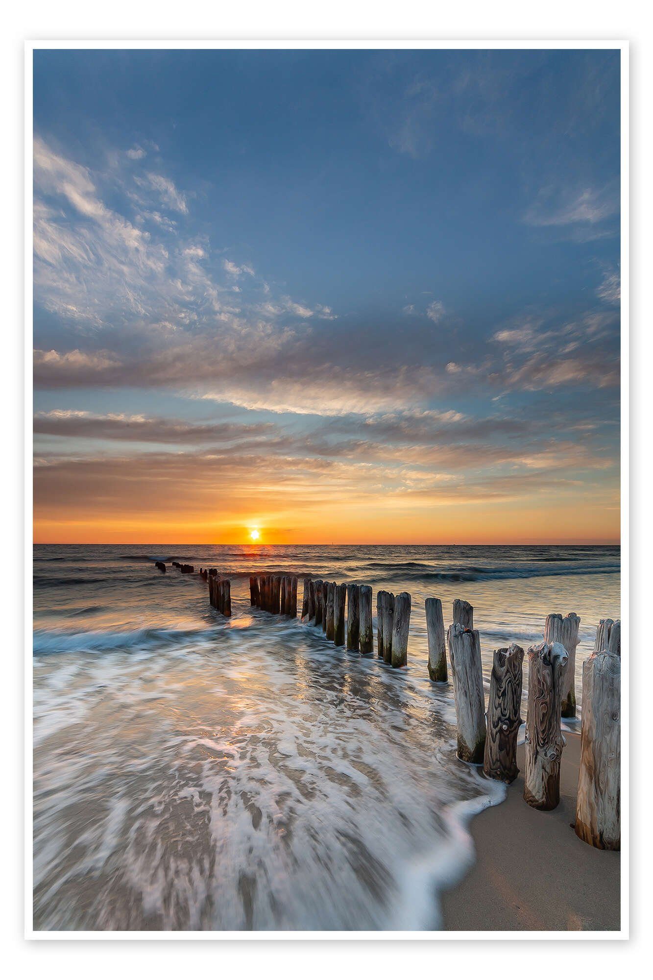 Posterlounge Wandbild Sonnenuntergang an der Buhne, Heiko Mundel, erhältlich als Poster, Leinwandbild, Wandsticker oder Acrylglasbild