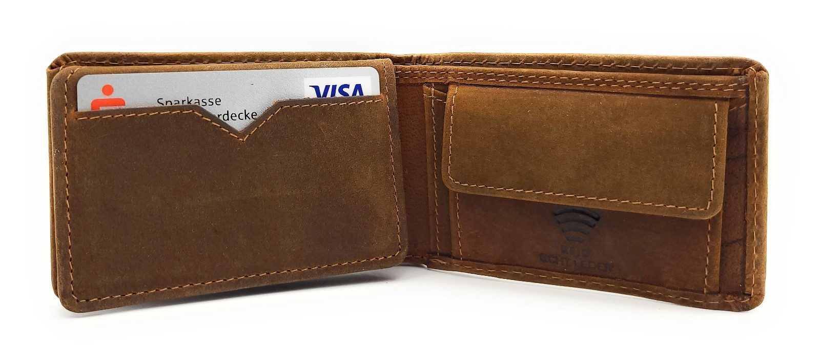 Hill Burry Mini Geldbörse kleines Portemonnaie aus echtem Hunterleder mit RFID-Schutz