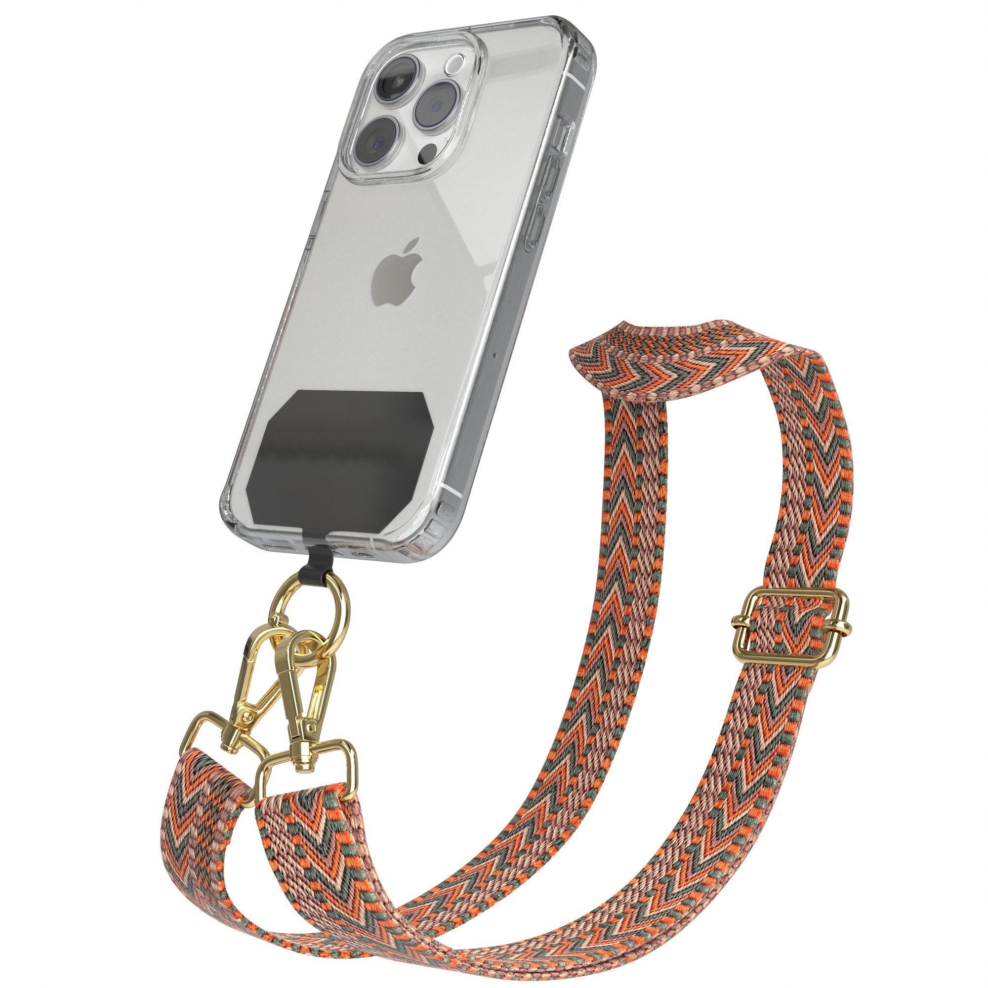 EAZY CASE Handykette Universal für alle Smartphones Boho/Wave/Leo Style, Handykette für iPhone Samsung Handyband mit Karabiner Grün Bunt