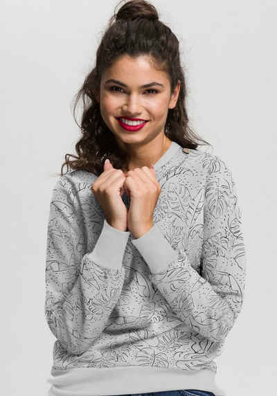 Ragwear Sweater »DELAIN« im All Over-Print mit Zierknopf in natürlicher Holzoptik