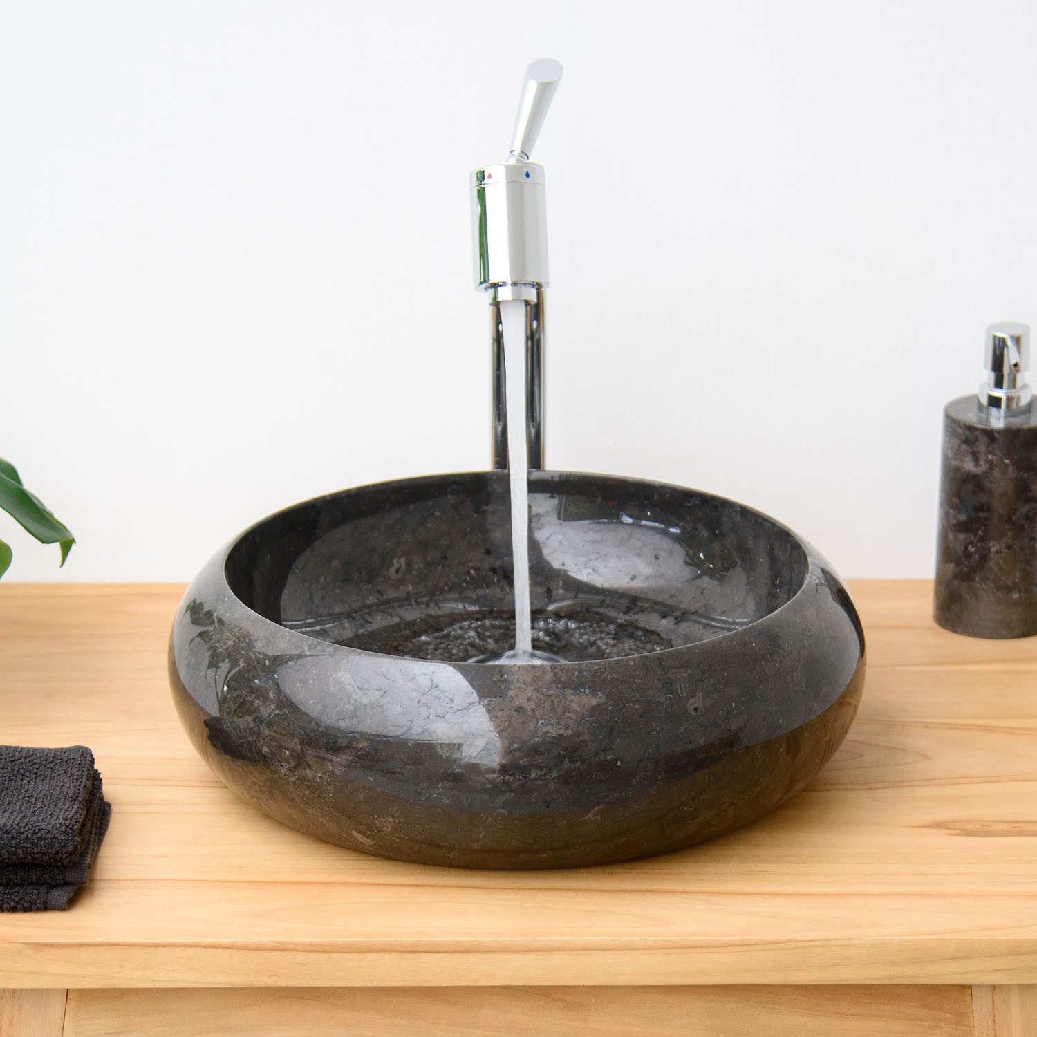 wohnfreuden Aufsatzwaschbecken Marmor Waschbecken ASBAK 40 cm schwarz (Kein Set), 8_417
