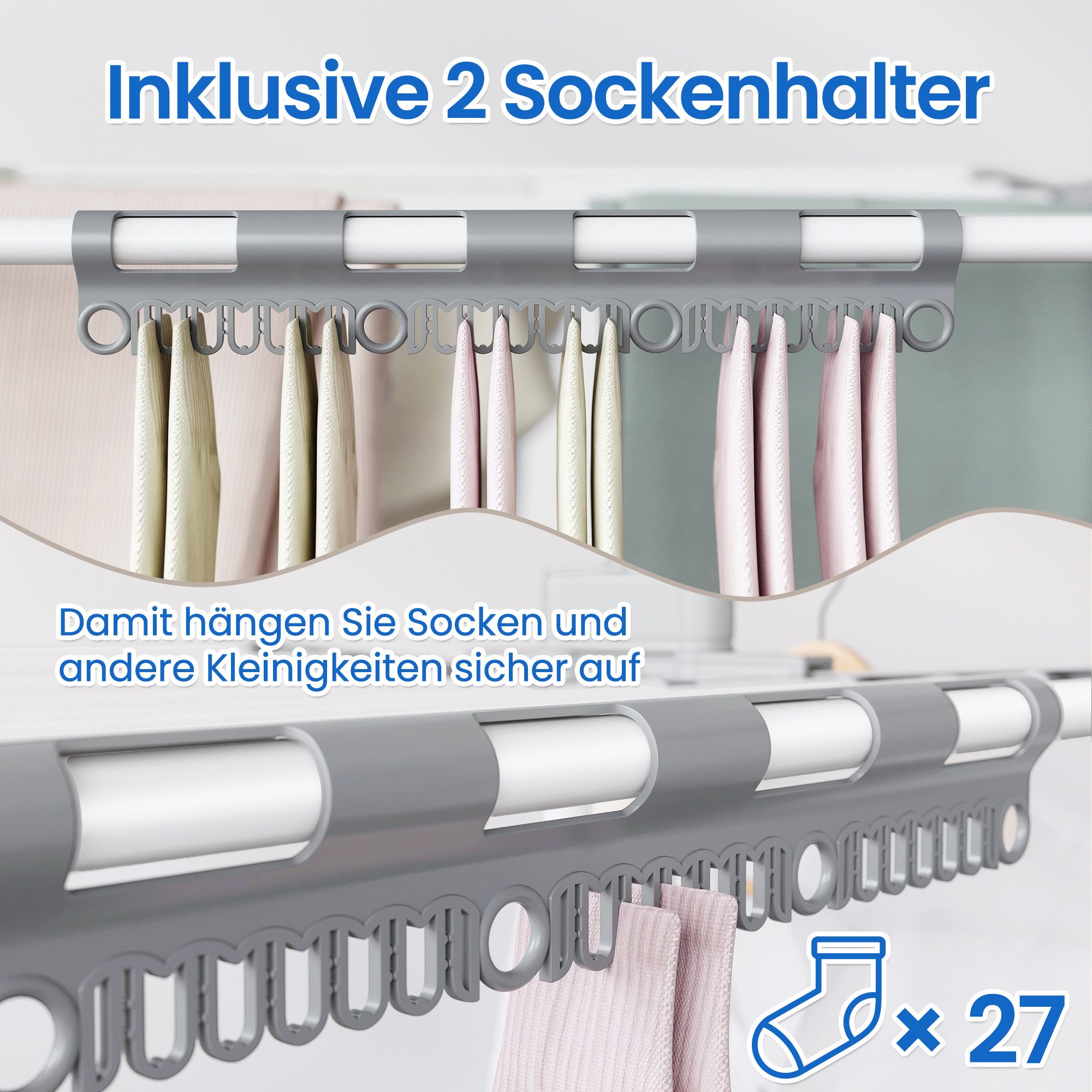 SONGMICS Wäscheständer Turm Standtrockner 4 Ebenen, Flügelwäscheständer, einfacher Aufbau, klappbare Flügel, mit Rollen, 63,5 x 125,5 x 173 cm – Bild 5 von 5