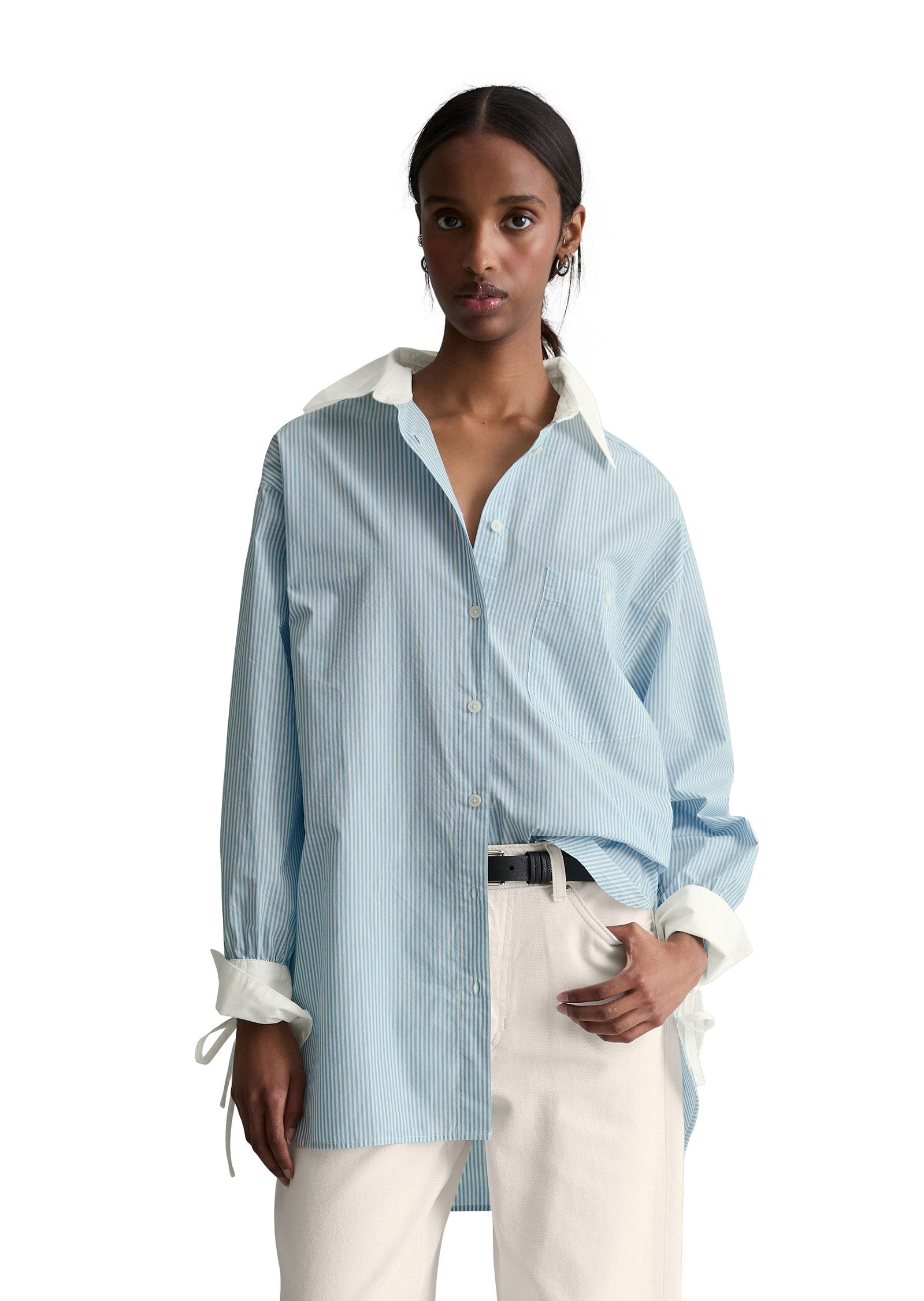 Marc O'Polo DENIM Langarmbluse Streifenbluse loose aus Papertouch Popeline