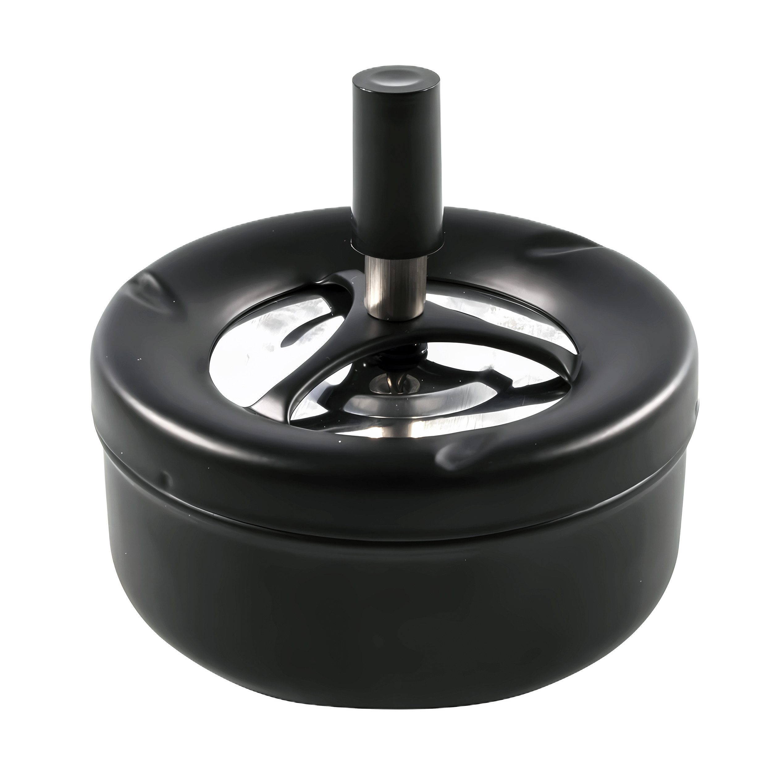 HIT Trading Aschenbecher ASCHENBECHER Ø11cm aus Edelstahl Schwarz matt Drehaschenbecher 1, Druckaschenbecher Windaschenbecher Ascher