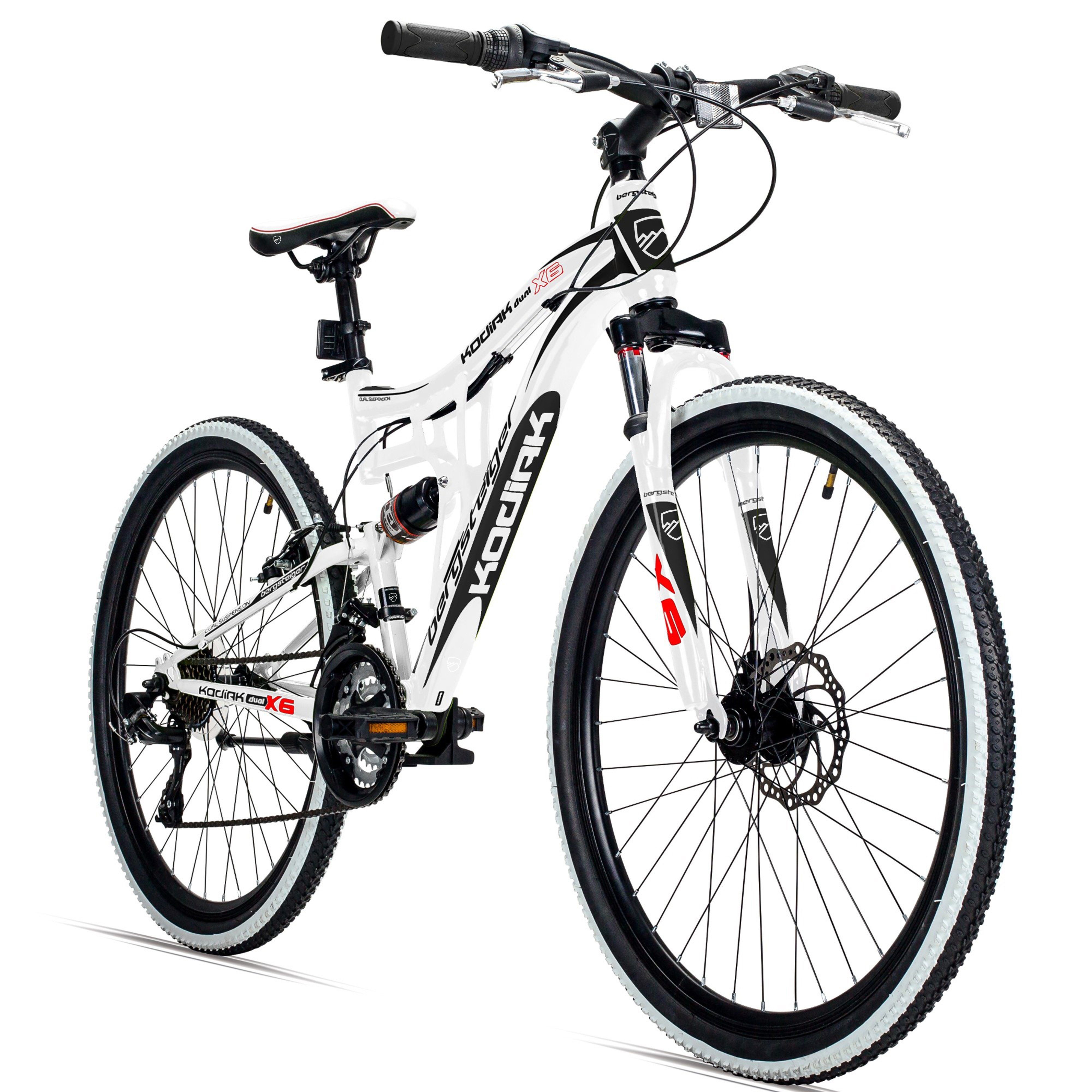 bergsteiger Mountainbike Kodiak 26, 29 Zoll Mountainbike, geeignet ab 150 cm, Damen, Herren, 21 Gang Shimano Tourney RD-TY300 Schaltwerk, Kettenschaltung, V-Bremse & Scheibenbremse