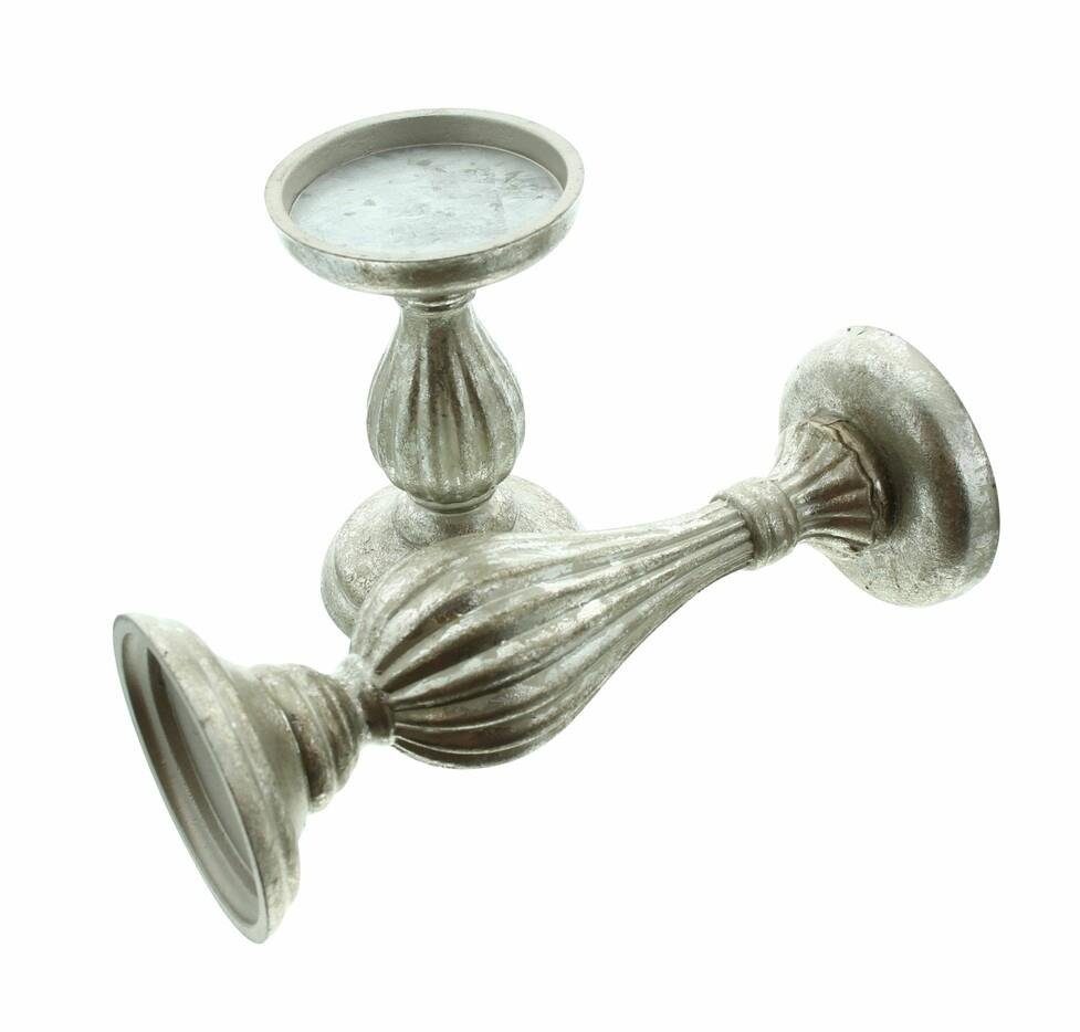 Home-trends24.de Kerzenhalter Kerzenhalter Halter Kerzenständer Deko Windlicht Silber Holz Antik