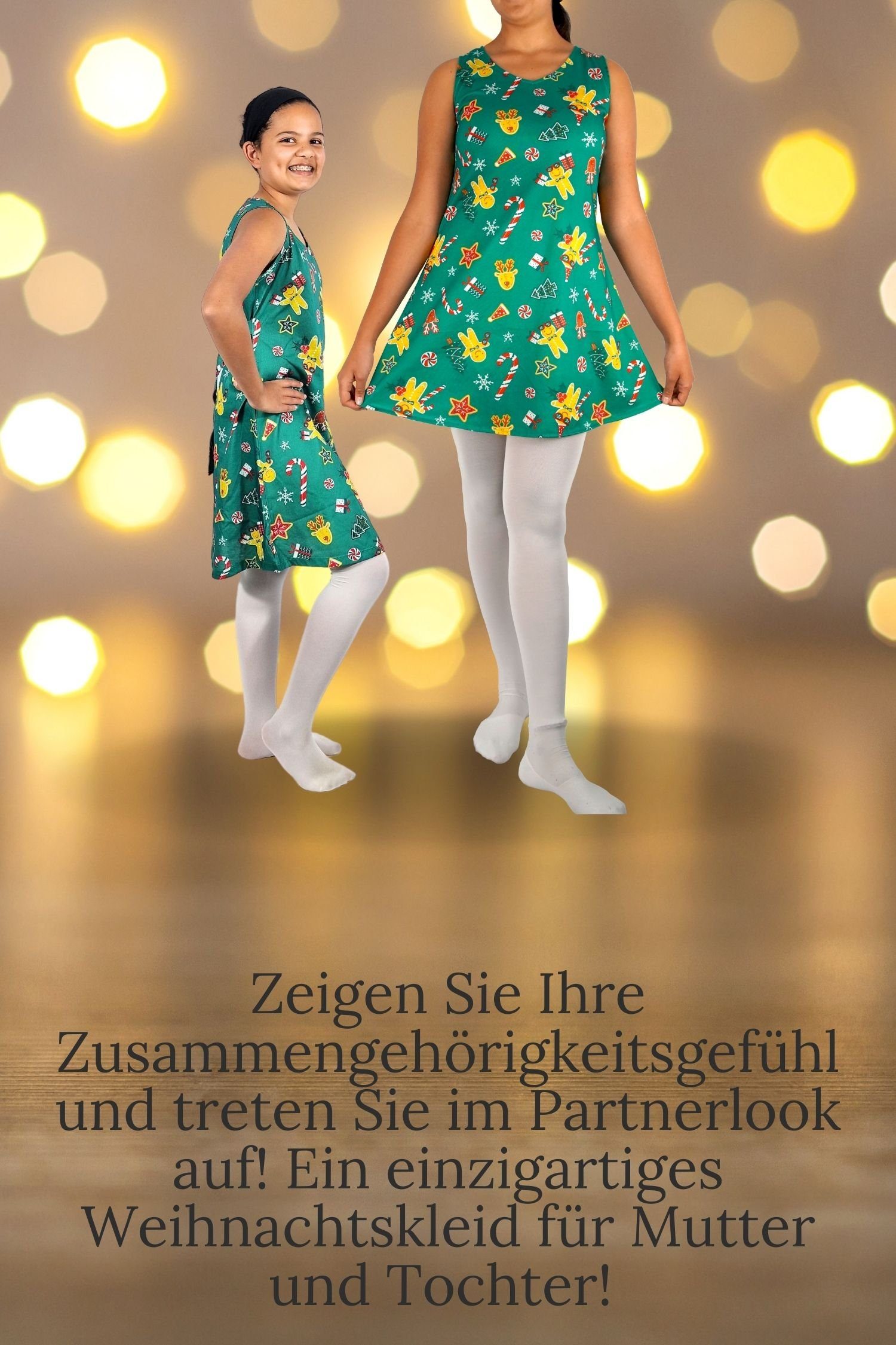 Festtagskleid bedruck Weihnachtsfeier, bunt Mutter-Tochter für Mädchen Berlinsel Weihnachtskleid Abendkleid Weihnachtsfoto, Partykleid Kleid