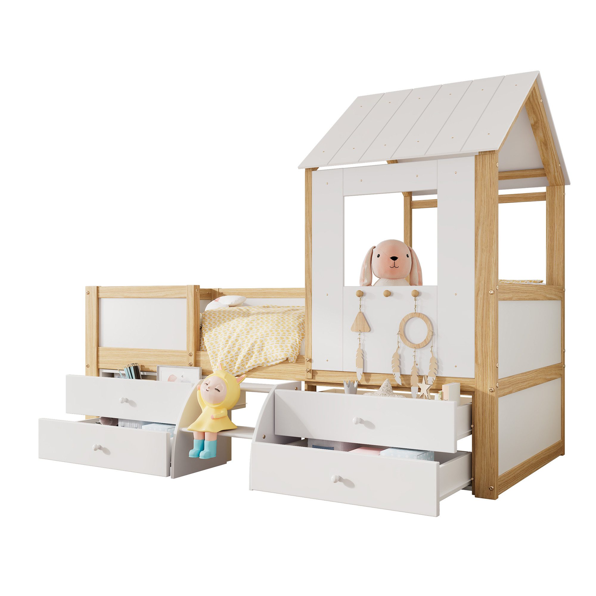 Flieks Hochbett Kinderbett Hausbett 90x200cm mit günstig online kaufen