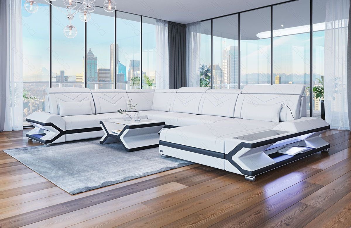 Sofa Dreams Wohnlandschaft Ledercouch Sofa Leder Napoli XXL U Form Ledersofa, Couch, mit LED, wahlweise mit Bettfunktion als Schlafsofa, Designersofa