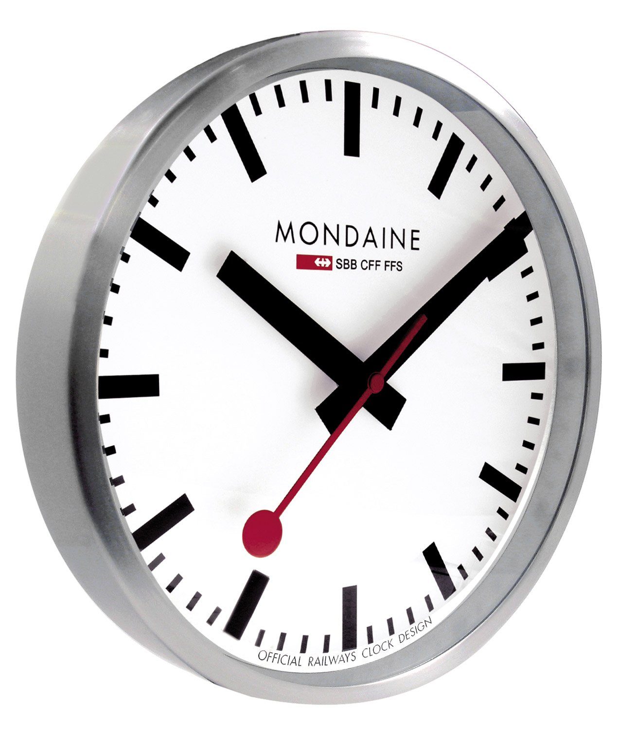 MONDAINE Wanduhr A990.CLOCK.16SBB (Quarz 25 cm Küchenuhr Silberfarben)