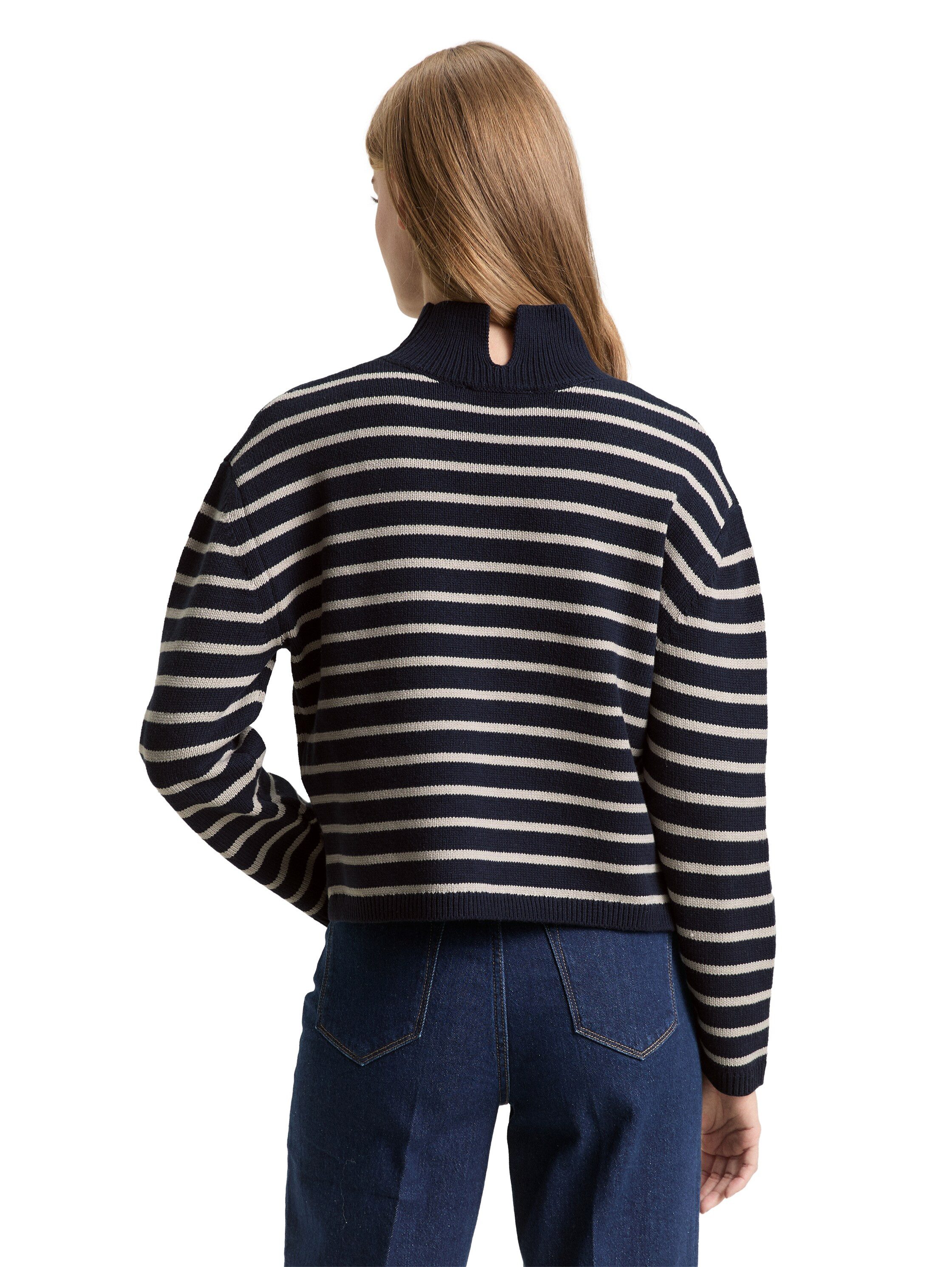 TOM TAILOR Denim Strickpullover im Streifen-Design und mit Stehkragen günstig online kaufen