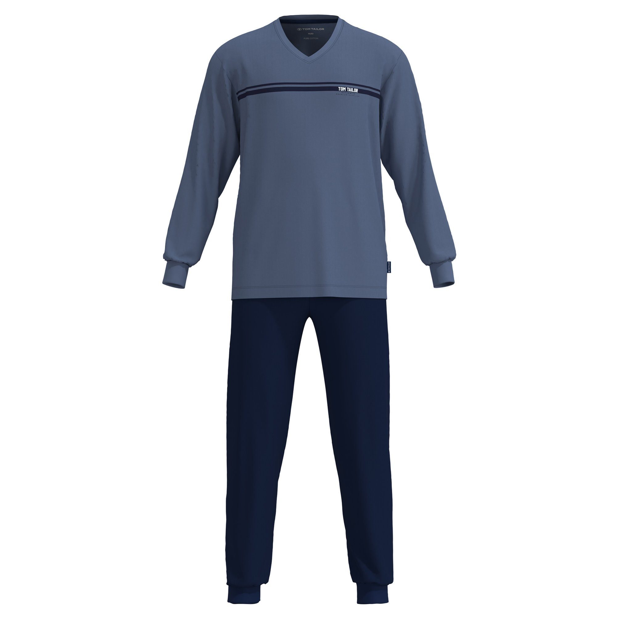 Pyjama Herren Pyjama Baumwolle Pyjama lang V-Neck