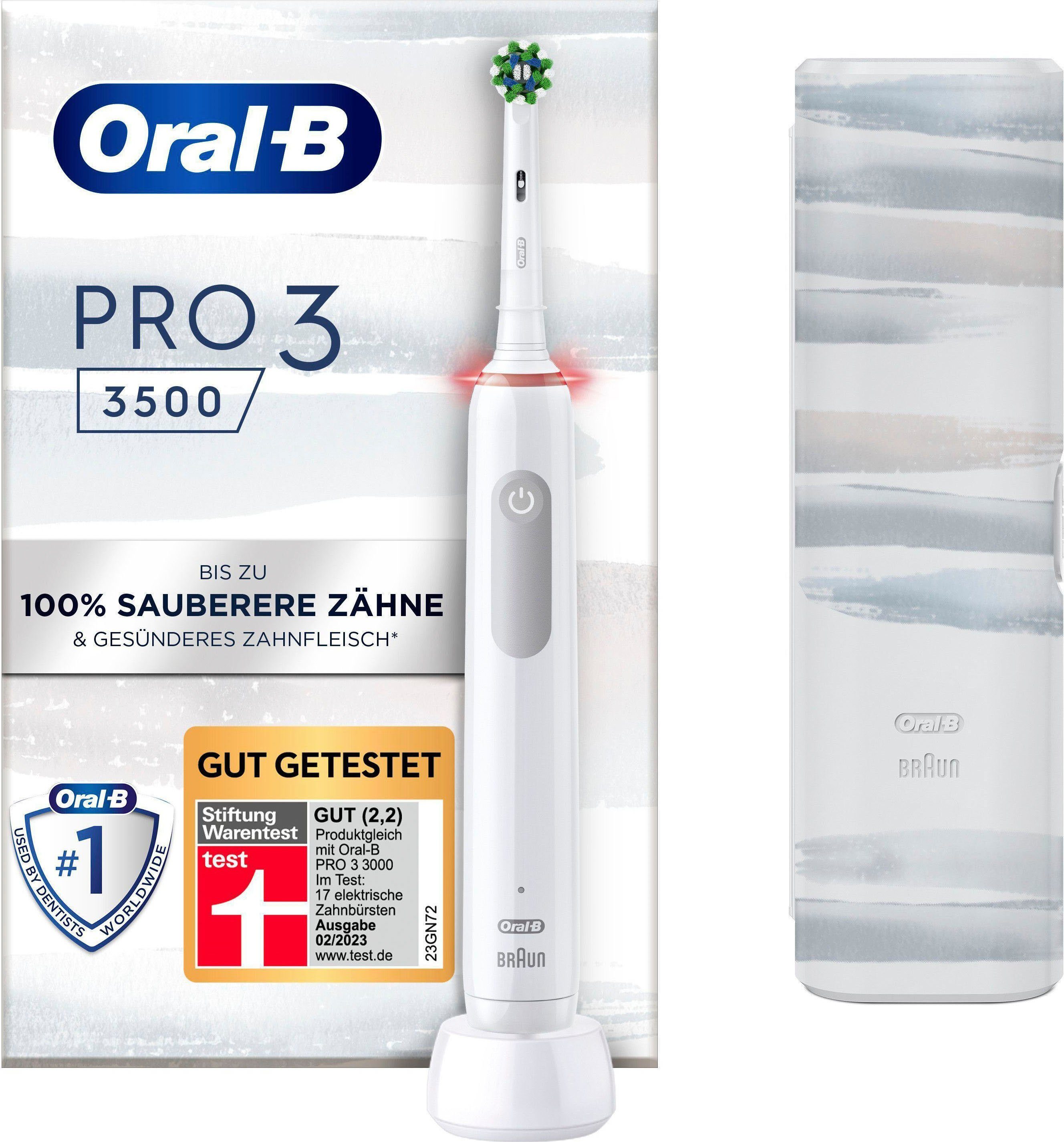 Oral-B Elektrische Zahnbürste 3 3500, Aufsteckbürsten: 1 St., 3 Putzmodi,  Visuelle Andruckkontrolle