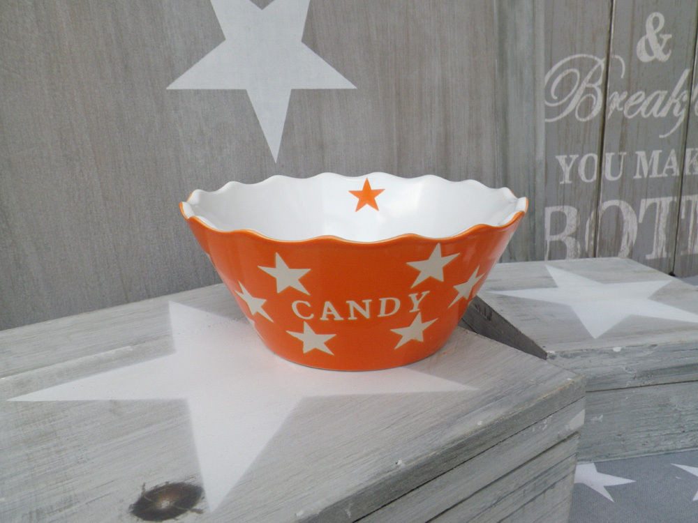 Krasilnikoff Schale Krasilnikoff CANDY Schale ORANGE mit weißen Sternen
