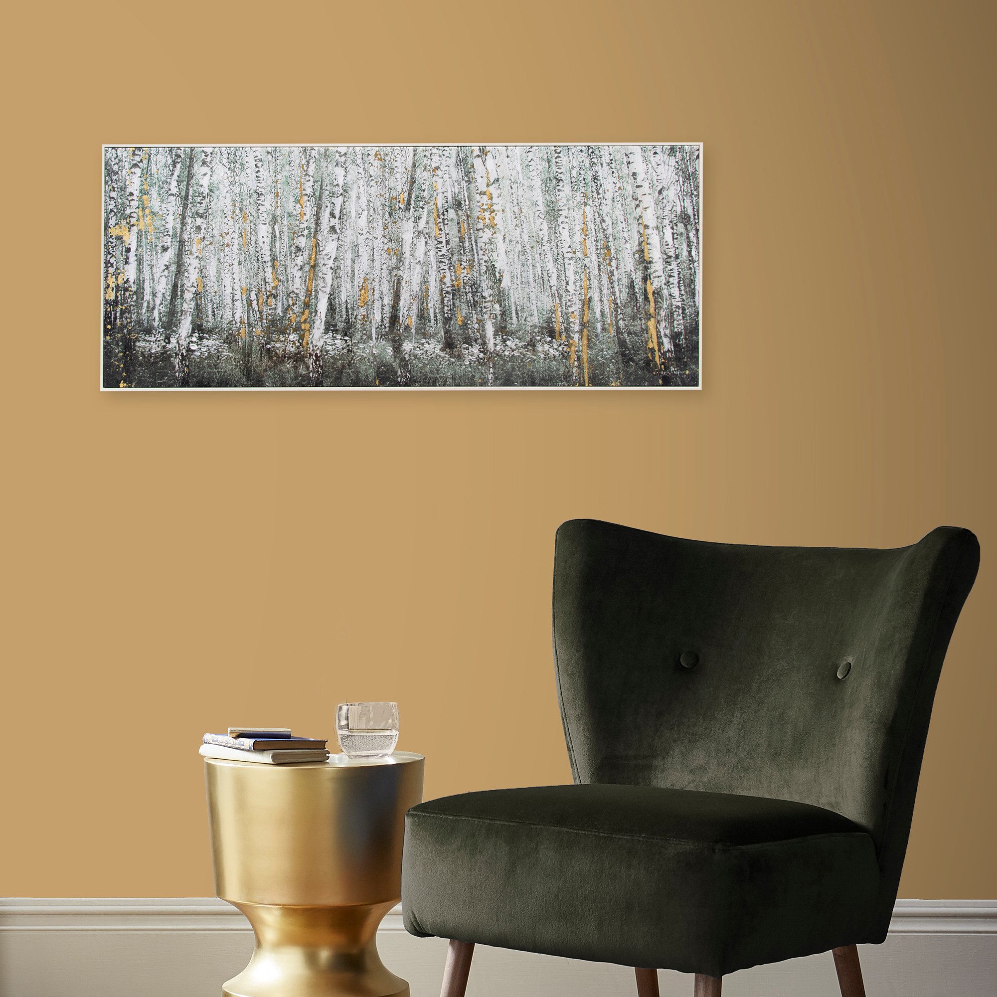 Art for the home Leinwandbild Birkenholz, (1 St), Handgemalt Wandbild Gold Metallic 100x40cm