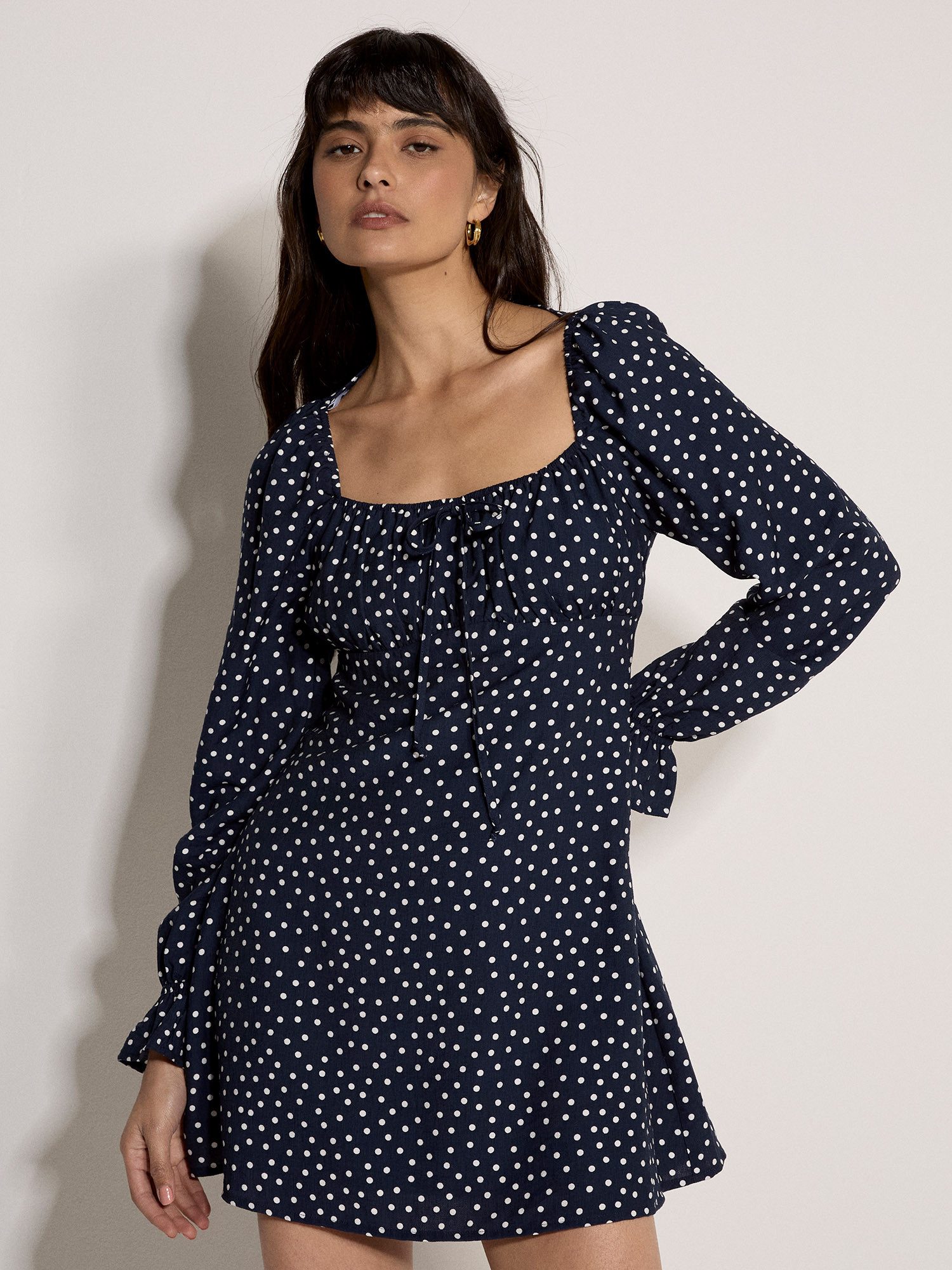 Apricot Minikleid Minikleid mit Polka-Dot-Muster mit Reißverschluss