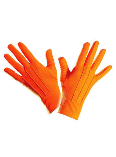Widdmann Kostüm Stoffhandschuhe orange, Einfarbige, dehnbare Handschuhe für Damen und Herren