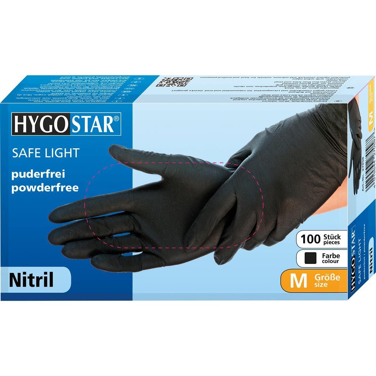 HYGOSTAR Baumwollhandschuhe 10x 100er Nitrilhandschuhe Safe Light schwarz Gr. 7/S puderfrei