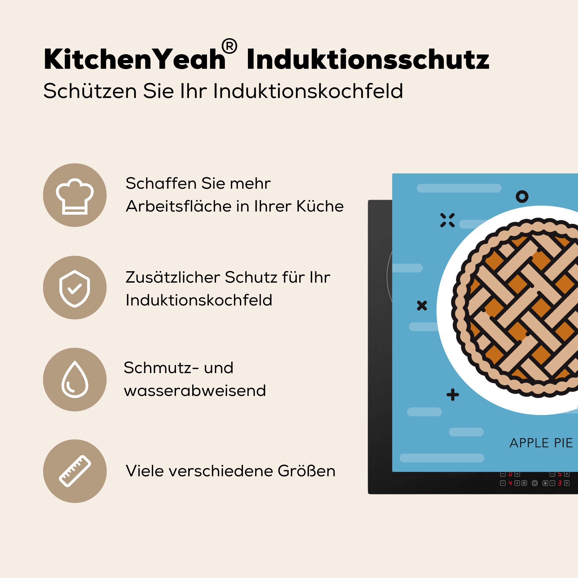 das einen darstellt, 78x78 Ein MuchoWow Apfelkuchen Herdblende-/Abdeckplatte tlg), Piktogramm, Vinyl, küche Arbeitsplatte cm, Ceranfeldabdeckung, (1 für