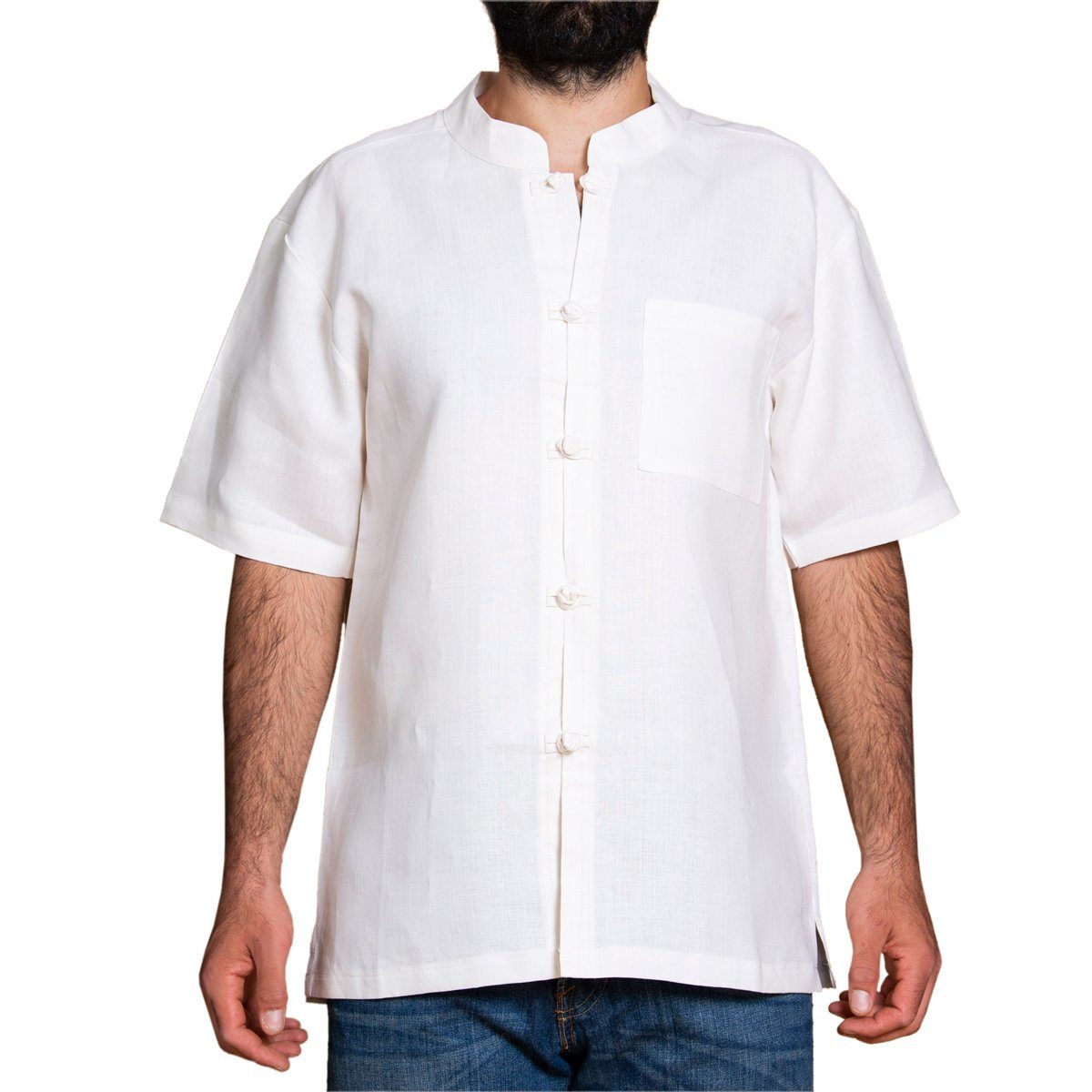 PANASIAM Kurzarmhemd Fischerhemd fairtrade aus 100% bio-Hanf mit geknoteten Knöpfen Bequemes Freizeithemd Fisherman Shirt