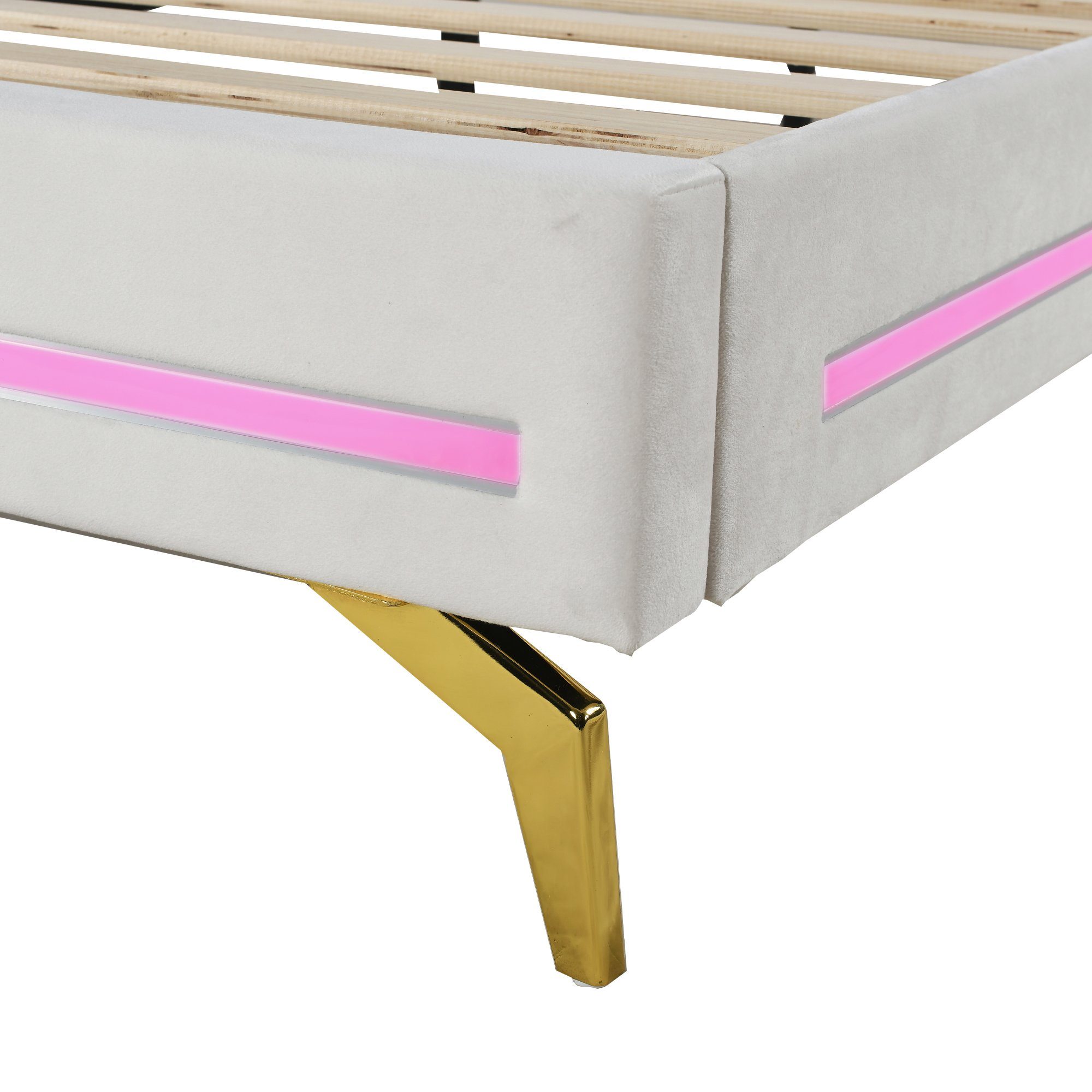 Polsterbett (Doppelbett), mit verstellbarem Kopfteil und LED Beleuchtung, Samt, 140x200cm