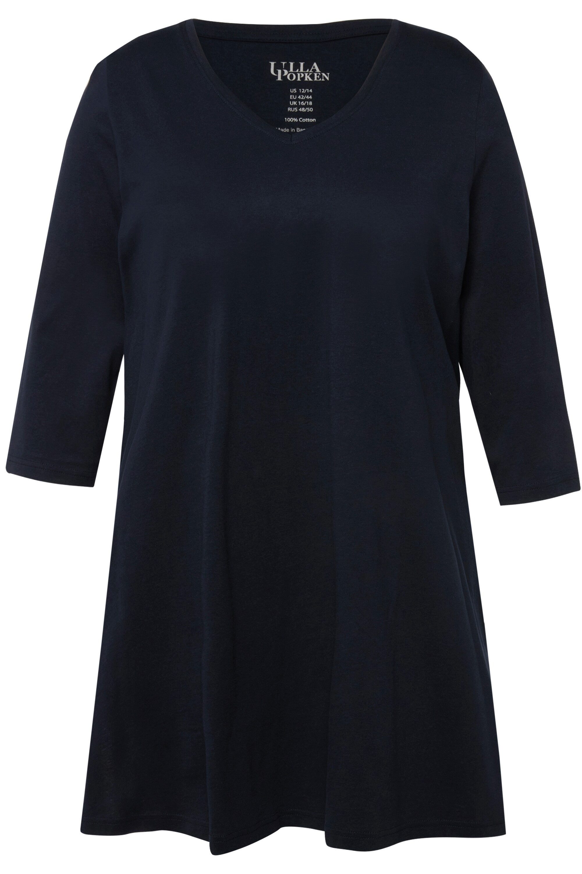 Ulla Popken Longshirt Longshirt A-Linie V-Ausschnitt 3/4-Arm günstig online kaufen