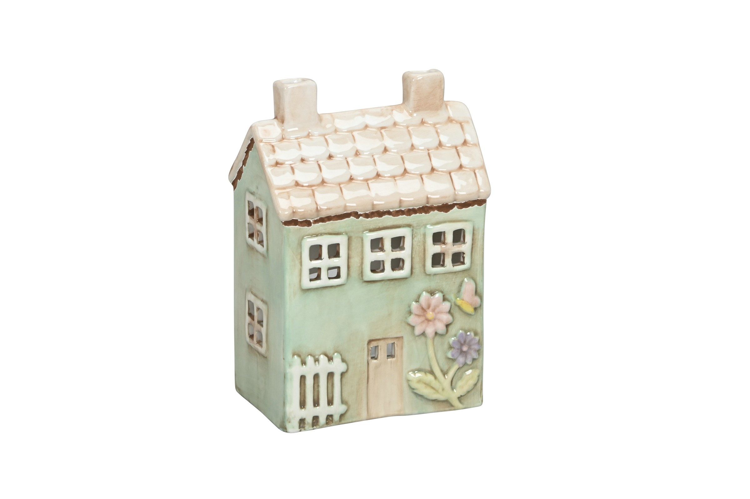 Dekoobjekt Windlicht Haus bunt Teelichhalter 11x7cm H16cm Keramik Lichthaus