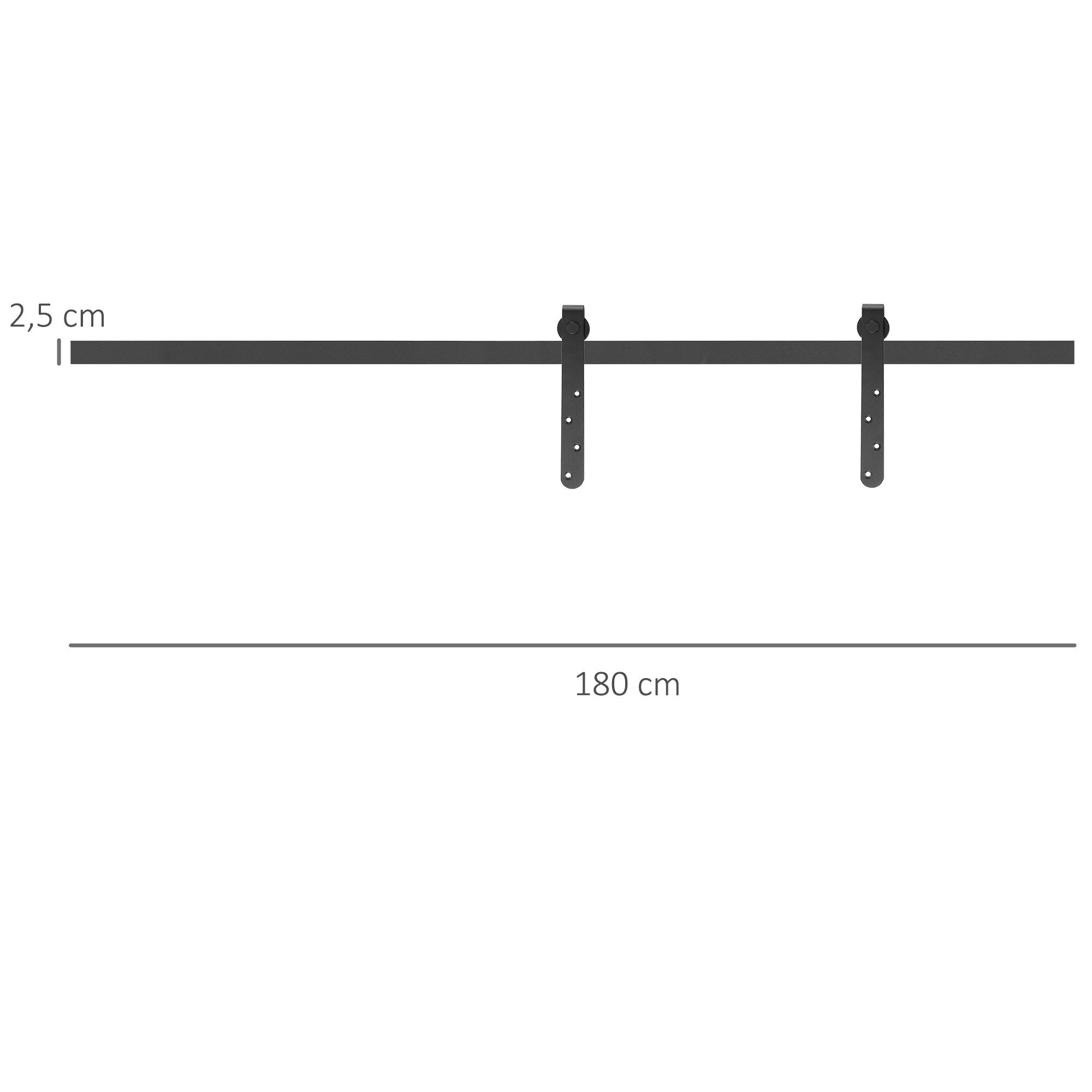 HOMCOM Türbeschlag Schiebetüren-Beschlagsatz Komplett-Set, Rollen, Schiebetürsystem (180 cm Schiebetüren-Beschlagsatz, 1 St., Schiebetürsystem), aus Kohlenstoffstahl, Schwarz