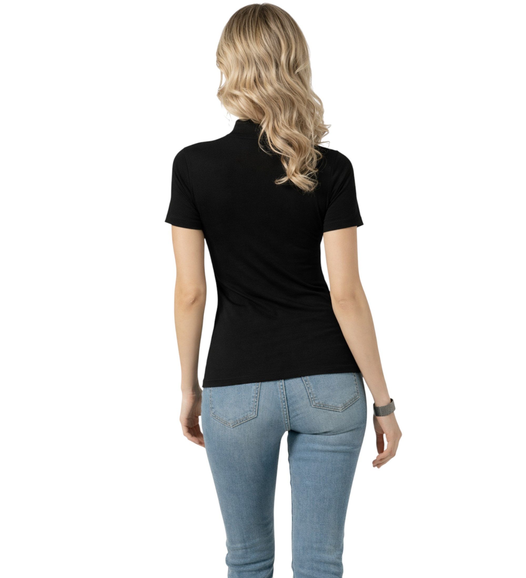Kota Body Shirt Damen Halbarm mit Stehkragen Slim Fit Baumwolle