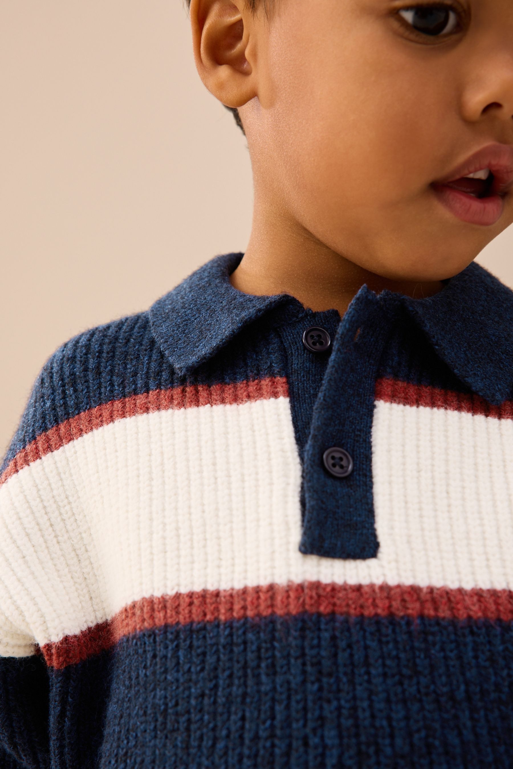 Next Polokragenpullover Gestricktes Rugby-Poloshirt mit Streifen (1-tlg)