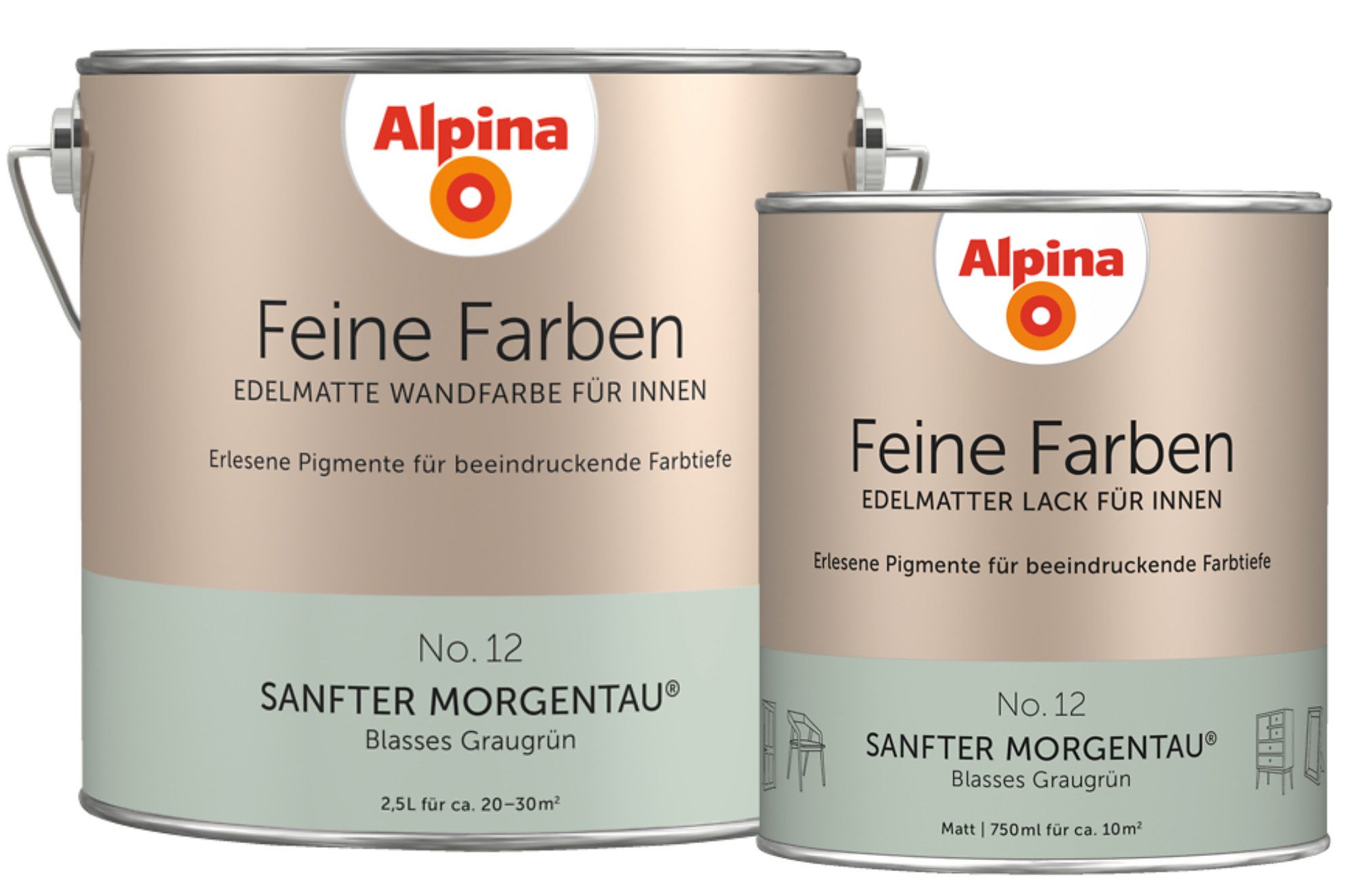 Alpina Wandfarbe - SET - Feine Farben Wandfarbe 2,5L + Lack 750ml edelmatt