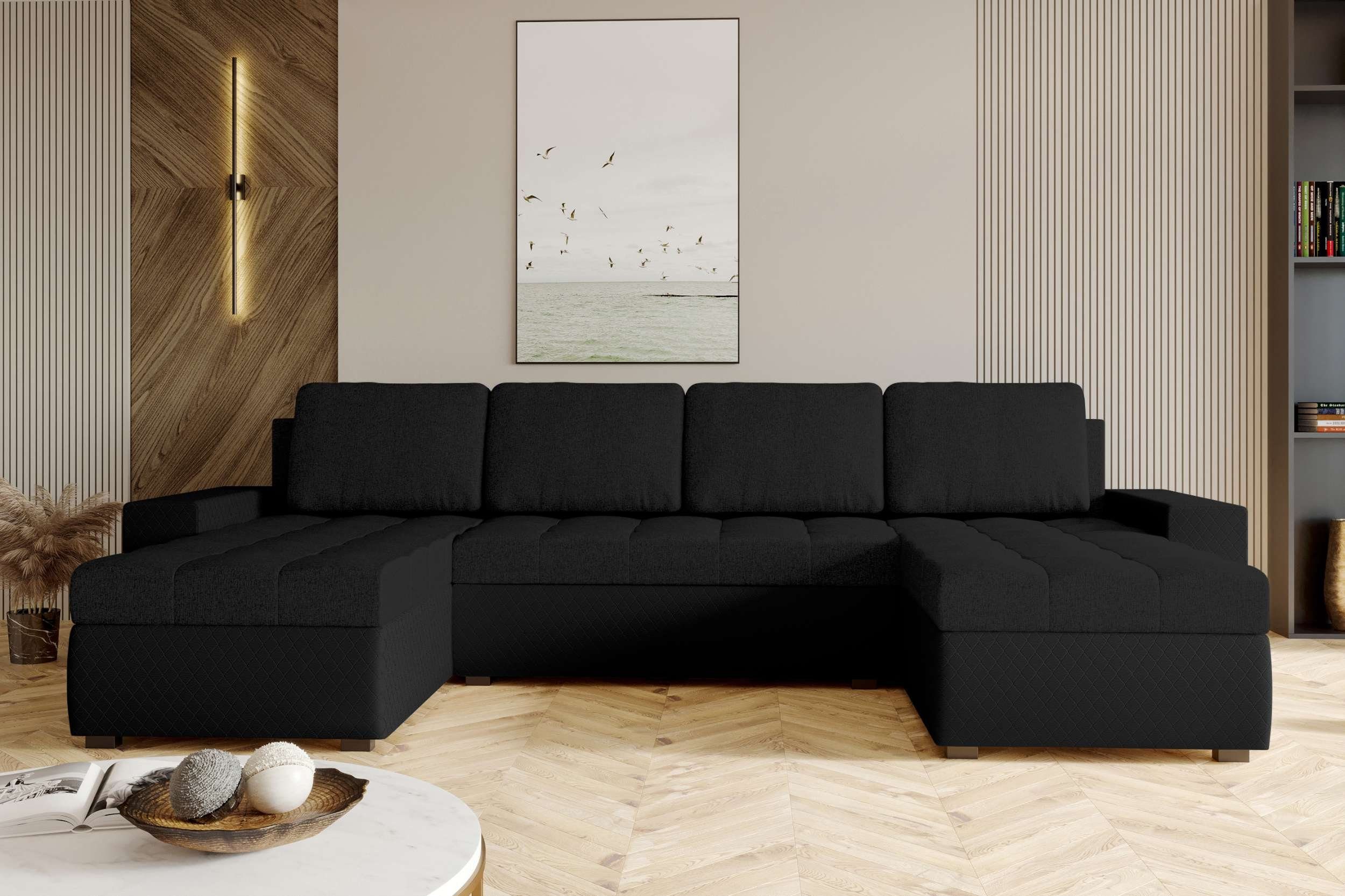 mit Stylefy Amelia, Bettfunktion, U-Form, Modern Bettkasten, Sofa, mit Design Eckcouch, Sitzkomfort, Wohnlandschaft