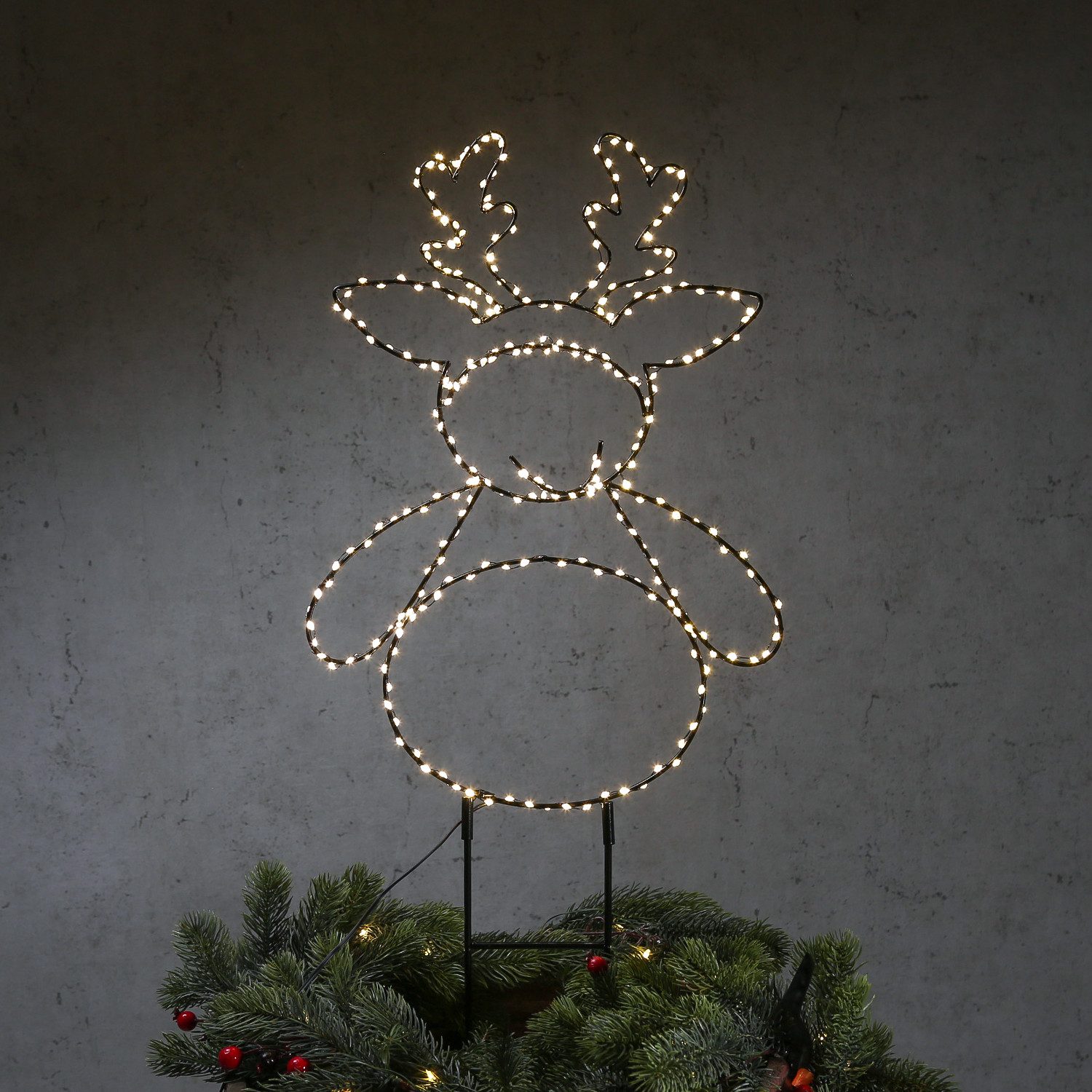 MARELIDA LED Dekofigur LED Gartenstecker Rentier 280LED 47cm Weihnachtsdeko Vorgarten, LED Classic, warmweiß (2100K bis 3000K)