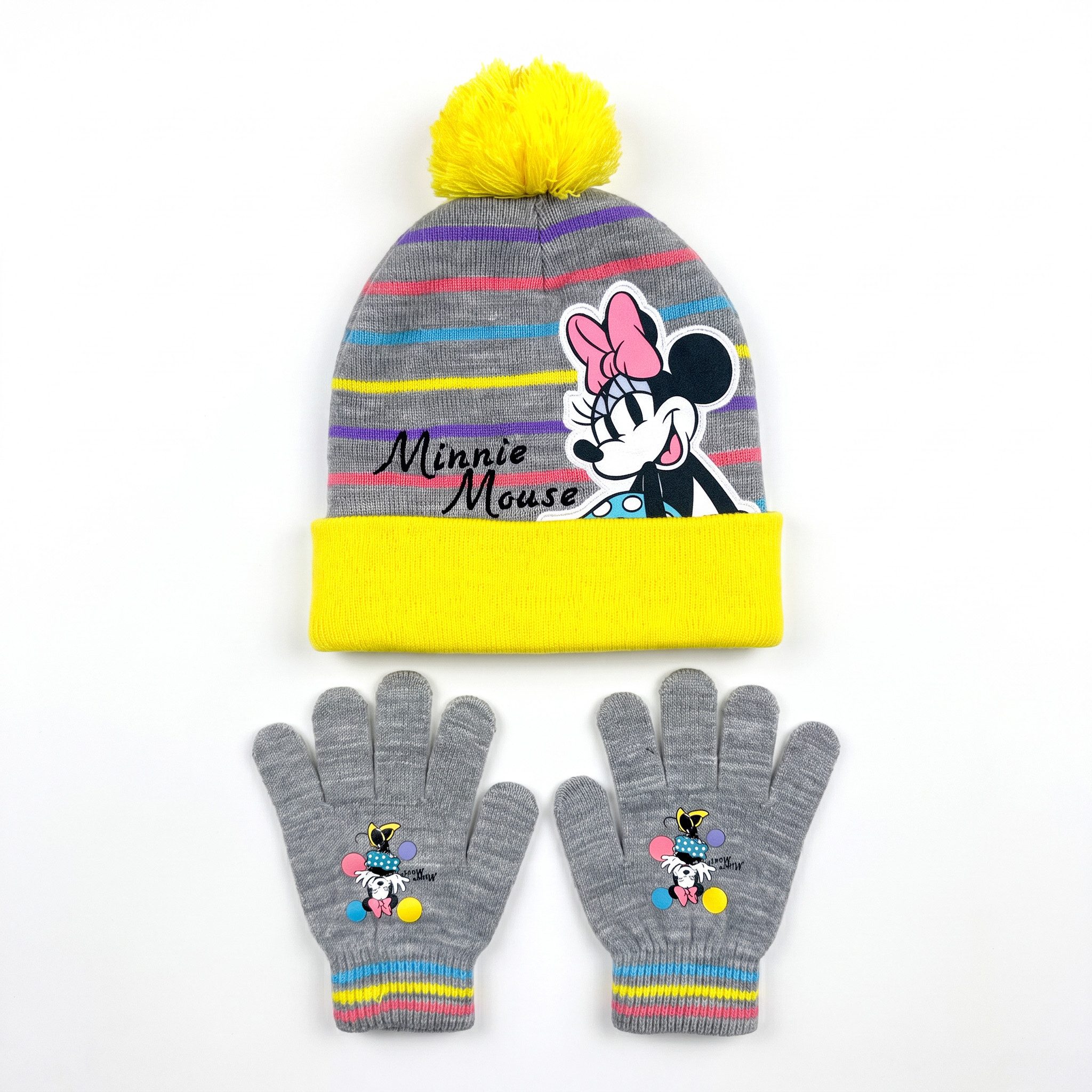 Disney Bommelmütze Disney Minnie Maus Kinder Winter Mütze plus Handschuhe Gr. 54 (Spar-Set)