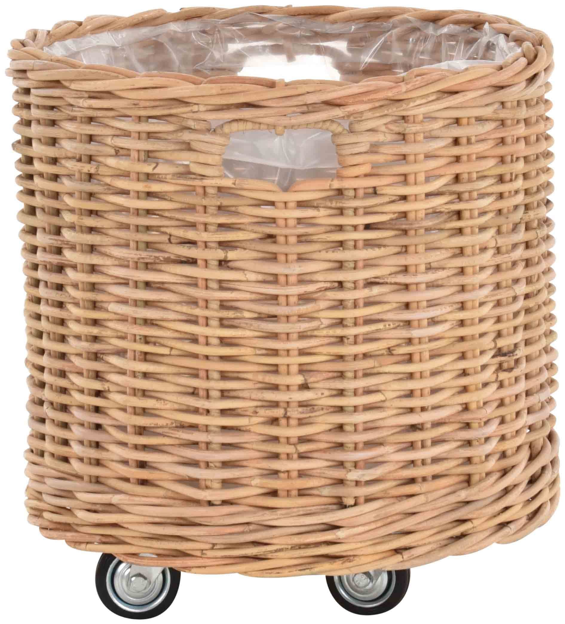 Krines Home Allzweckkorb Pflanzkorb groß Rattan XXL Rollkorb Rattankorb Grau Natur Rund, mit Rollen