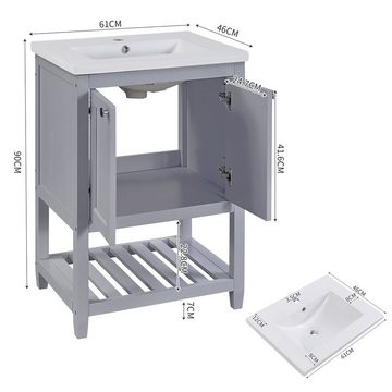 Merax Badmöbel-Set, (Waschbeckenunterschrank mit Becken, ohne Ablaufgarnitur), Waschtisch Badezimmerschrank inkl. Waschbecken,Badmöbel in 61 cm