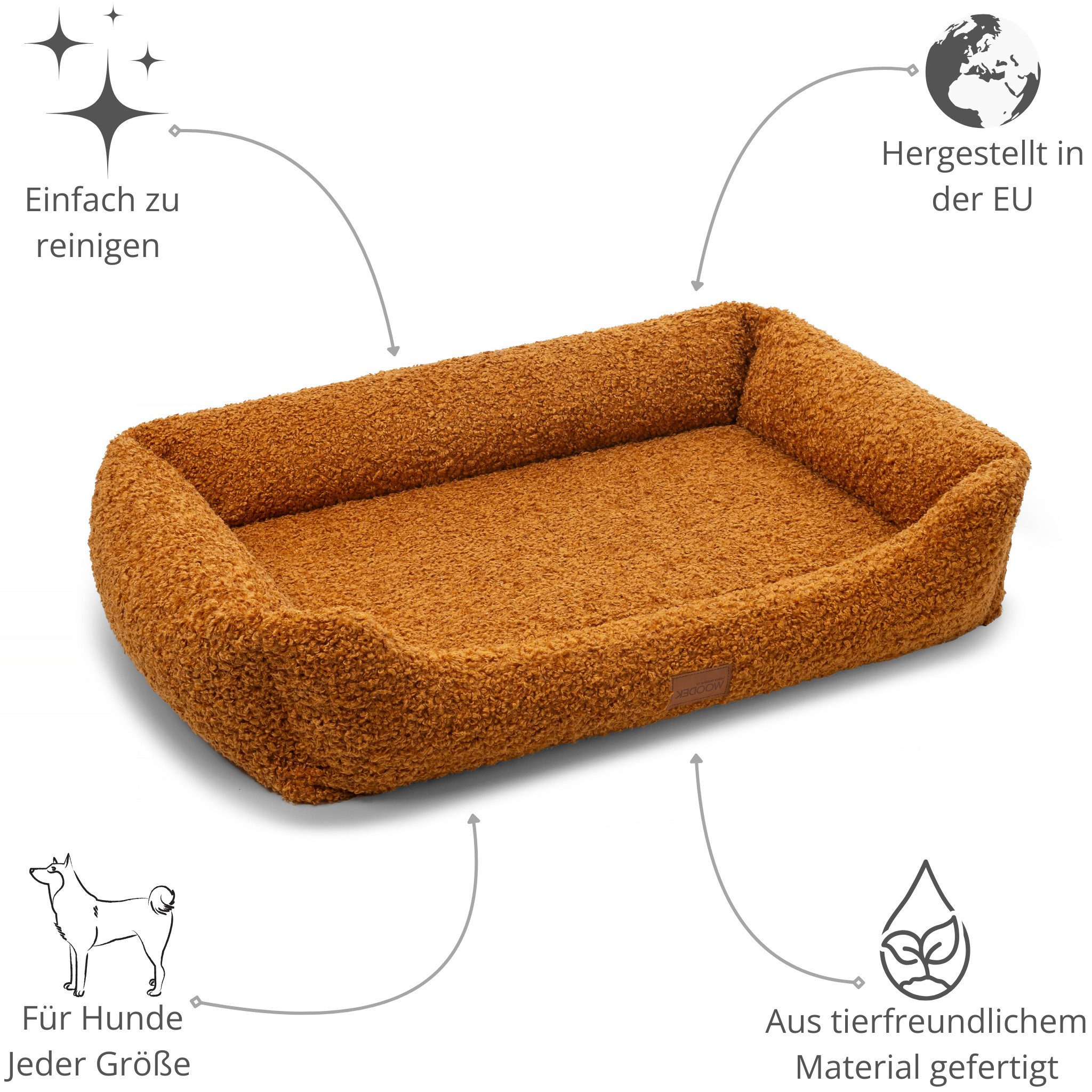 Woodek Design Tiersofa Milo ergonomisches Hundesofa, orange, hergestellt in der EU, Bezug: 100% PES, L 100 x B 70 x H 25 cm, recyceltes und hundefreundliches Material