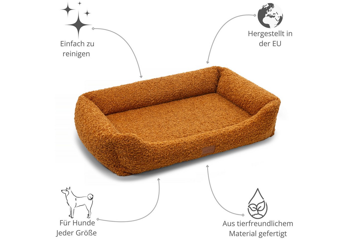Thumbnail - Woodek Design Tiersofa Milo ergonomisches Hundesofa, orange, hergestellt in der EU, Bezug: 100% PES, L 100 x B 70 x H 25...