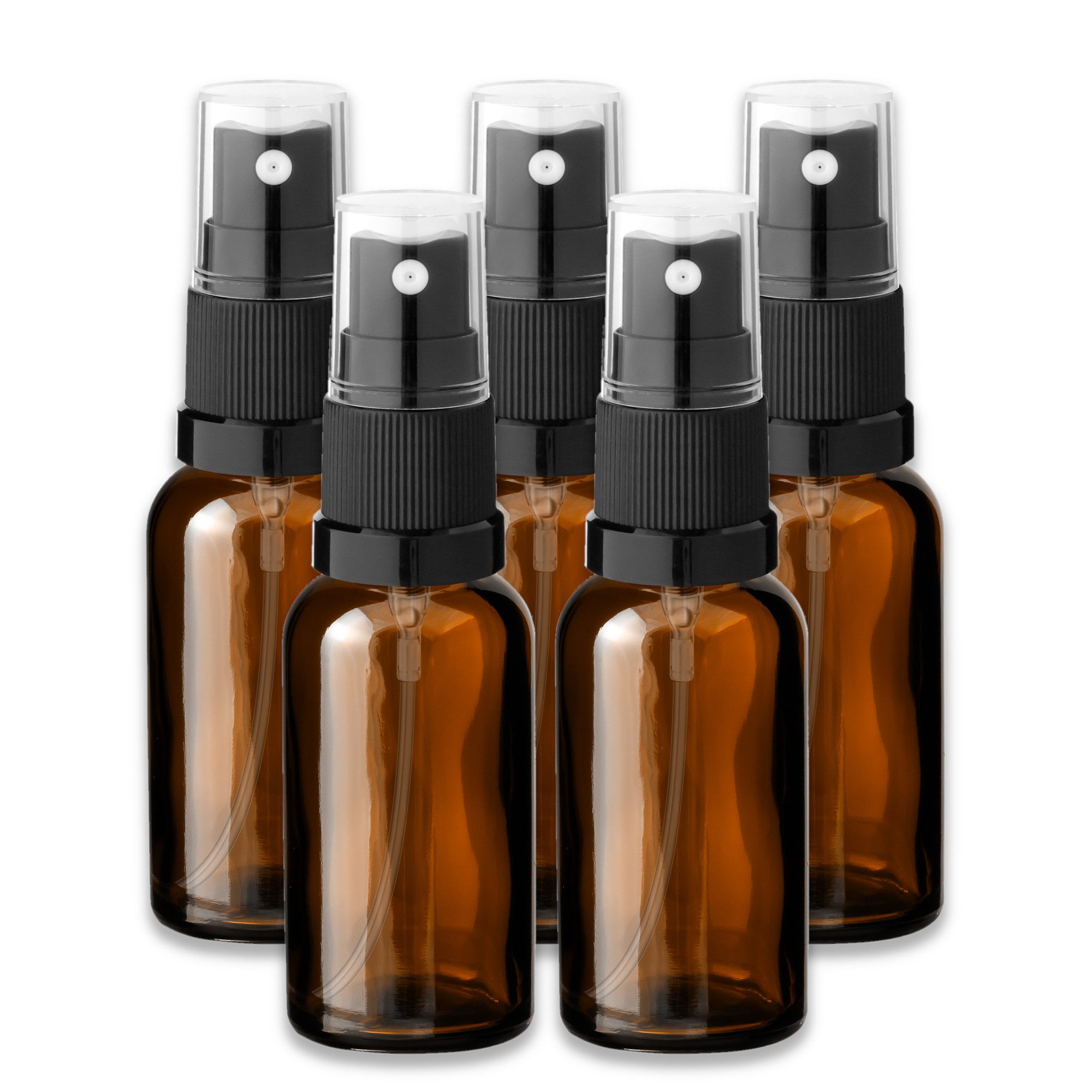 CK Verpackung GmbH Zerstäuberflasche 5x Glasflasche braun 30 ml mit schwarzem Zerstäuber Sprükopf leer Set