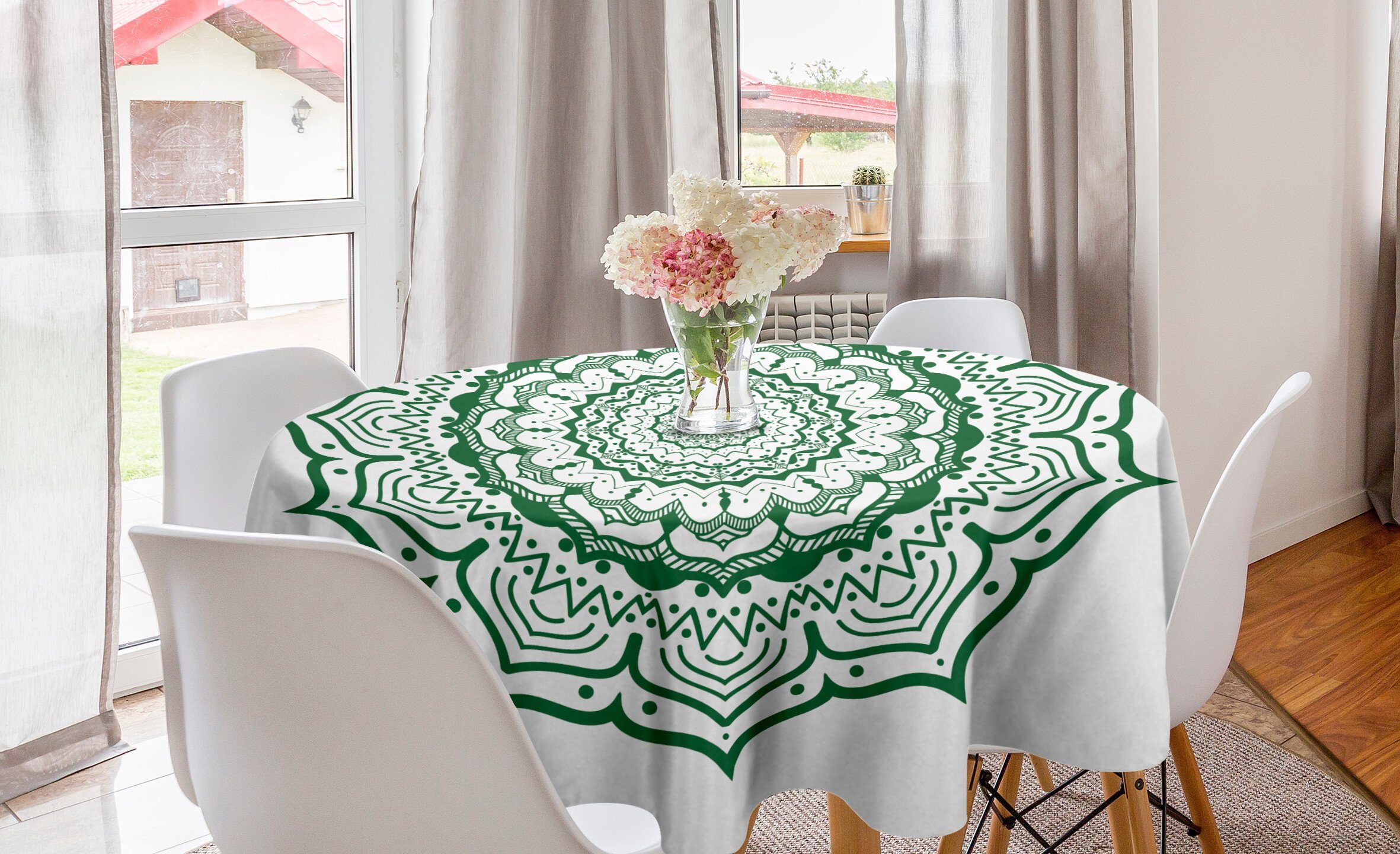 Abakuhaus Tischdecke Kreis Tischdecke Abdeckung für Esszimmer Küche Dekoration, grüne Mandala Vintage East Entwurf