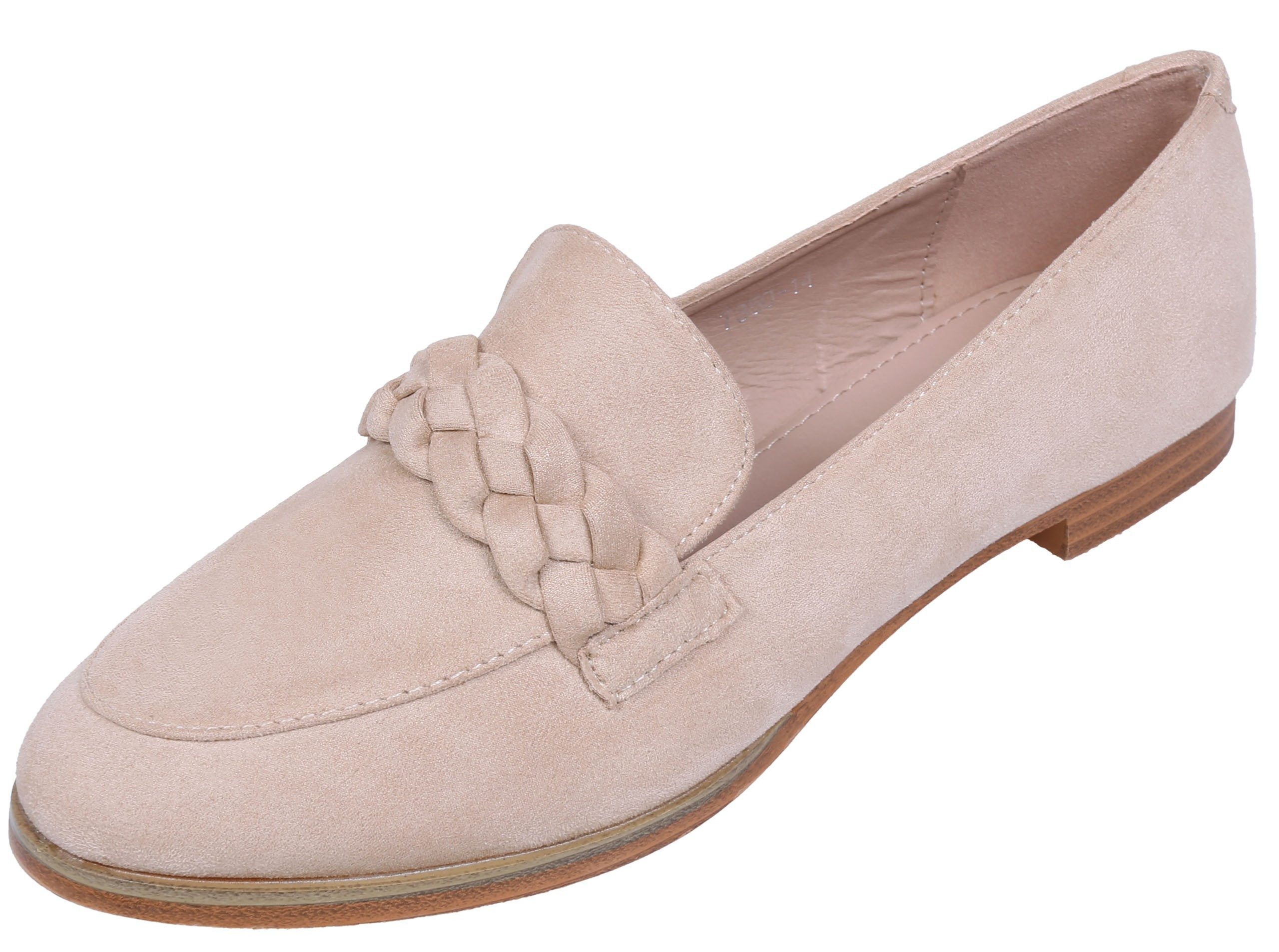 Sarcia.eu Beigefarbene Mokassins mit geflochtenem Streifen Öko-Leder VICES 36 EU Mokassin