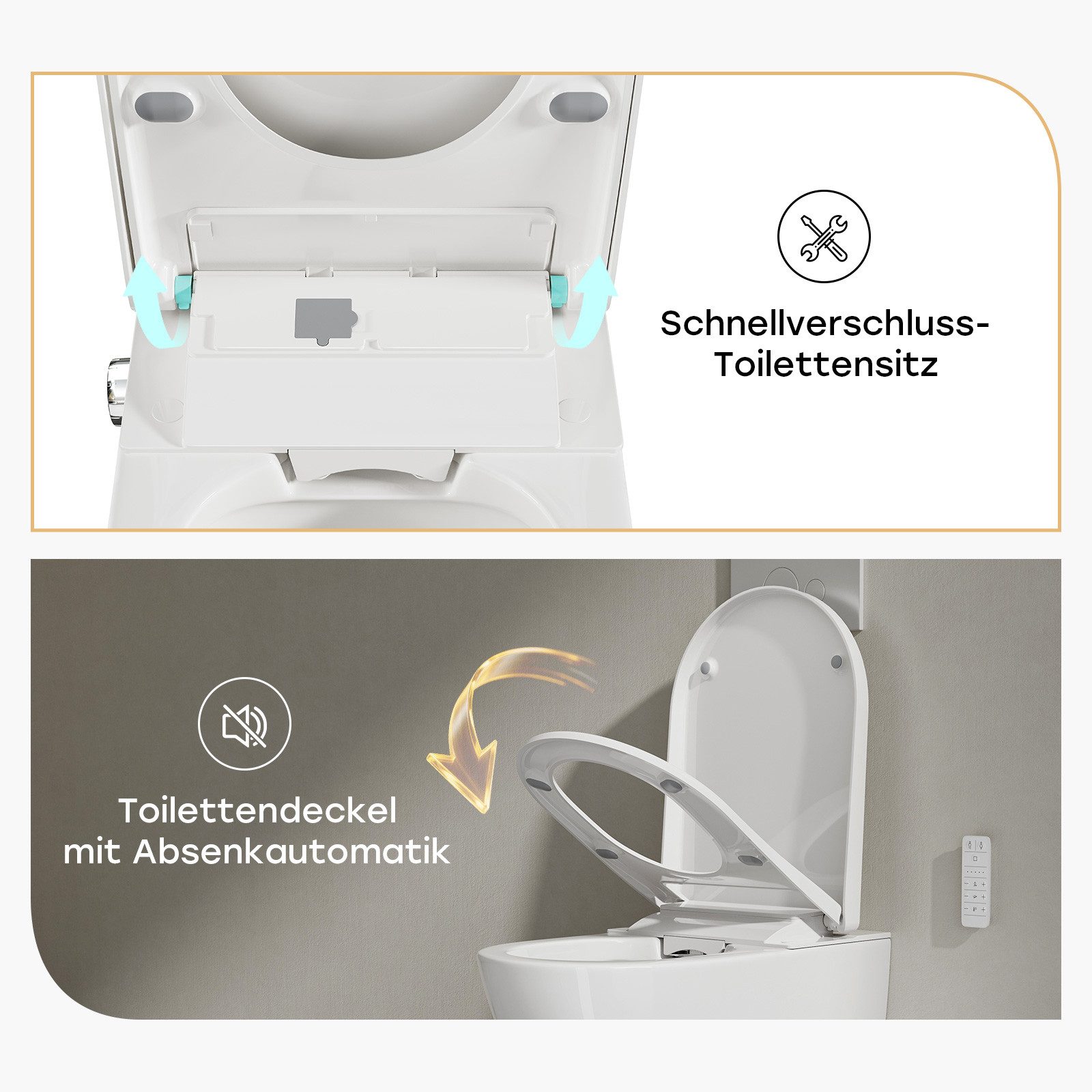 HOROW Dusch-WC Intelligente WC mit Bidet Funktion, Wand-WC, Japanische spülrandlos WC, Wand WC, Abgang waagerecht, mit Warmwasser, Beheizter Sitz, Instellbarem  – Bild 5 von 5