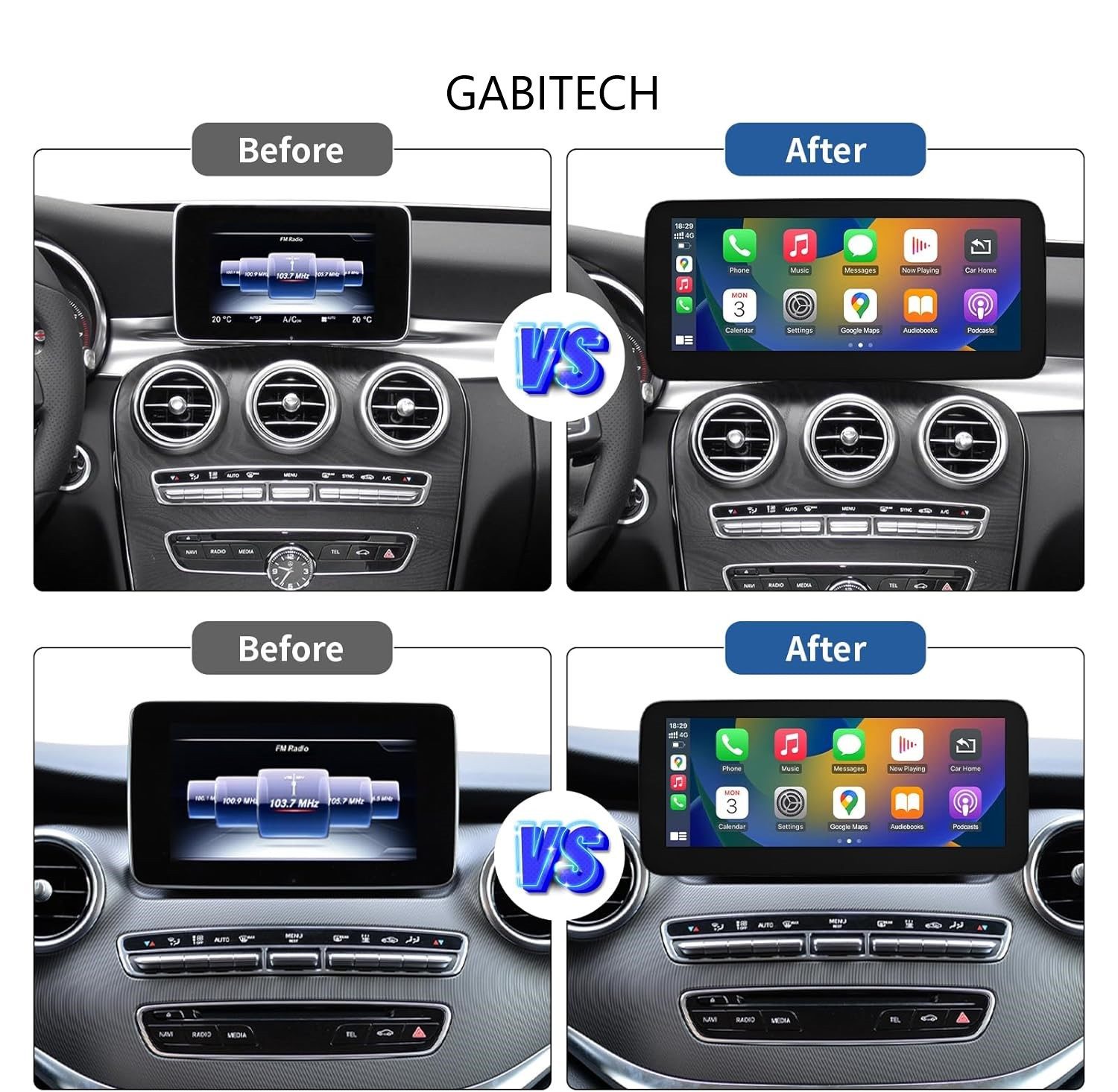 GABITECH Linux CarPlay/Android Auto Display für Mercedes C/GLC/V/X W205 NTG 5.0 Einbau-Navigationsgerät (Drahtlos Apple CARPLAY und Android Auto)