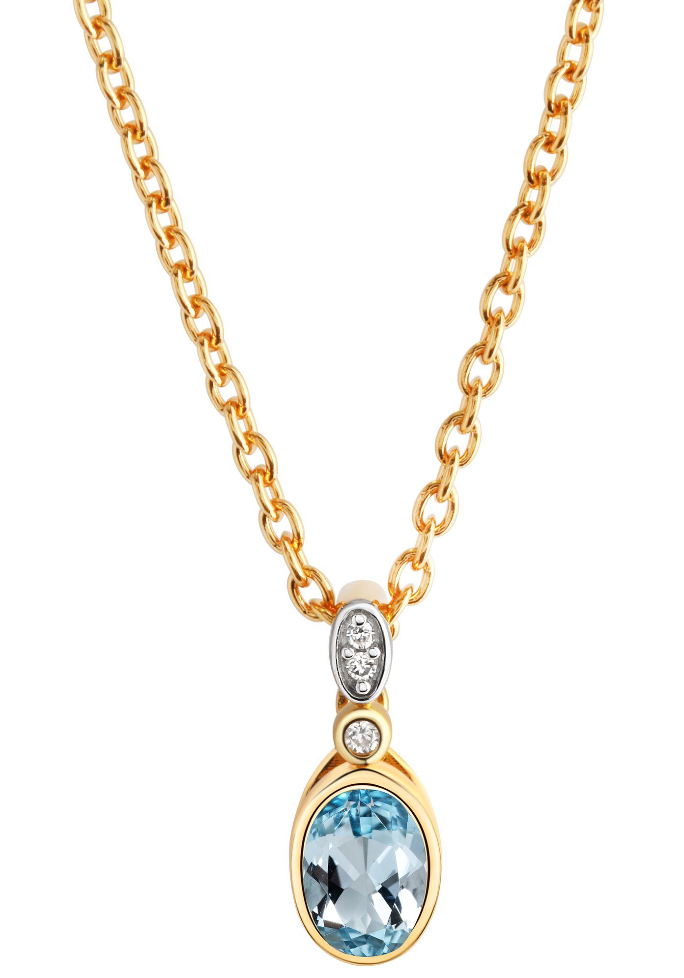 Firetti Kette mit Anhänger Schmuck Geschenk Silber 925 Halsschmuck Halskette Ankerkette, mit Blautopas (behandelt), Zirkonia (synth)