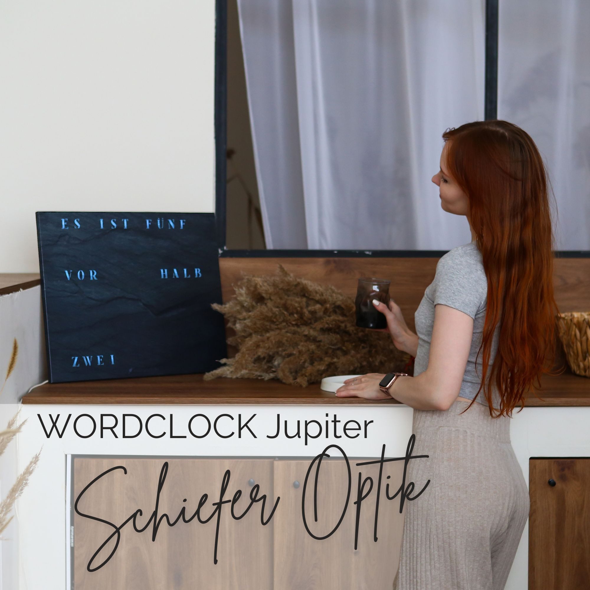 build-yours.de Wanduhr WordClock Jupiter Schiefer Optik - Wortuhr in Deutsch - LED Wanduhr