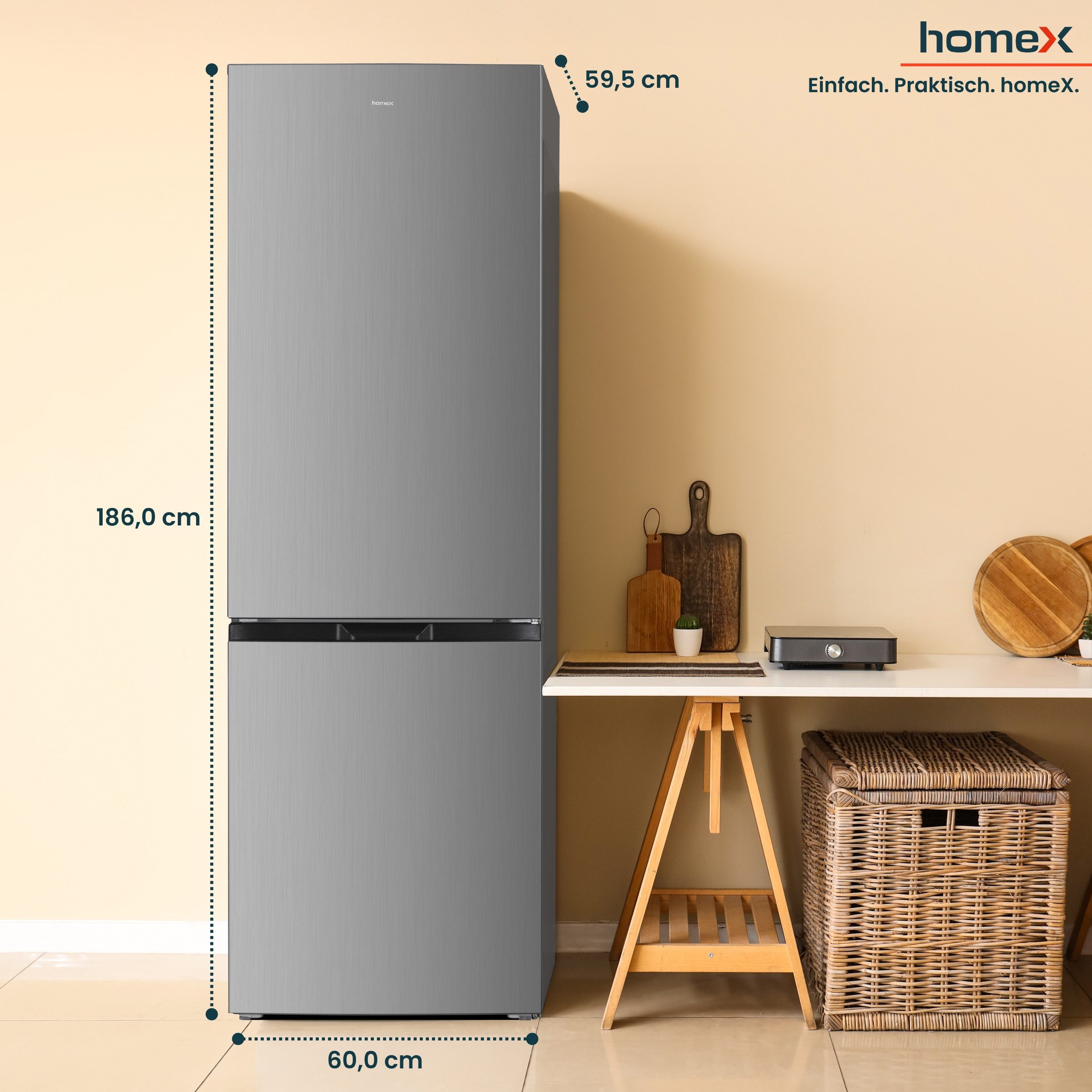 homeX Kühl-/Gefrierkombination CFS3151C-S, 186 cm hoch, 60 cm breit, 315 Liter Nutzinhalt, Kühlschrank mit Gefrierfach, freistehend, groß – Bild 5 von 5